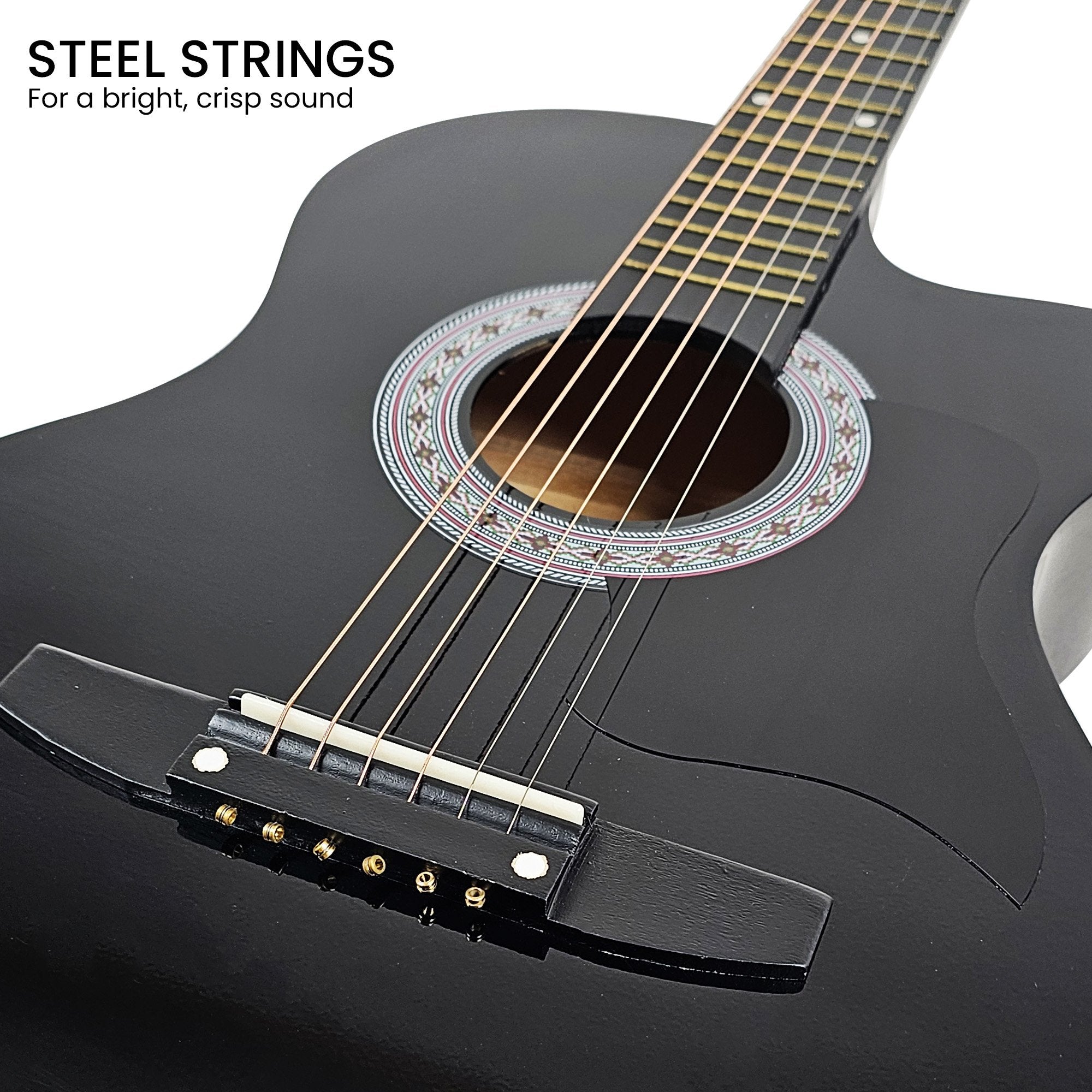 Karrera 38in Pro Cutaway Acoustic Guitar with Carry Bag - Black 7