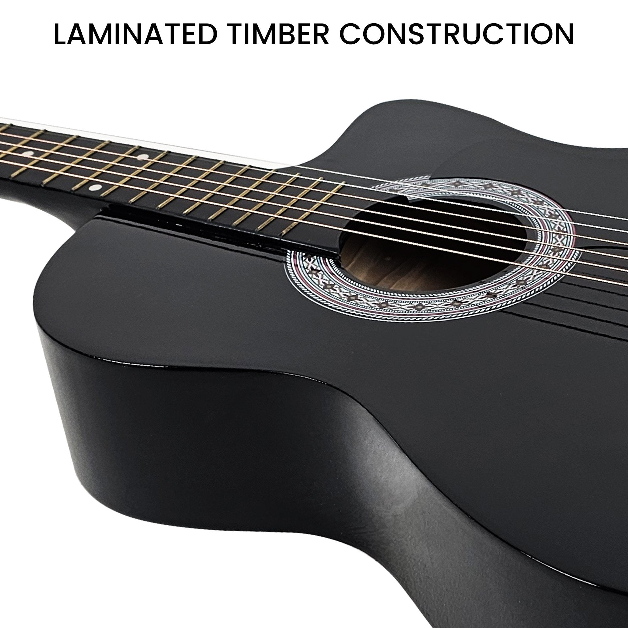 Karrera 38in Pro Cutaway Acoustic Guitar with Carry Bag - Black 9