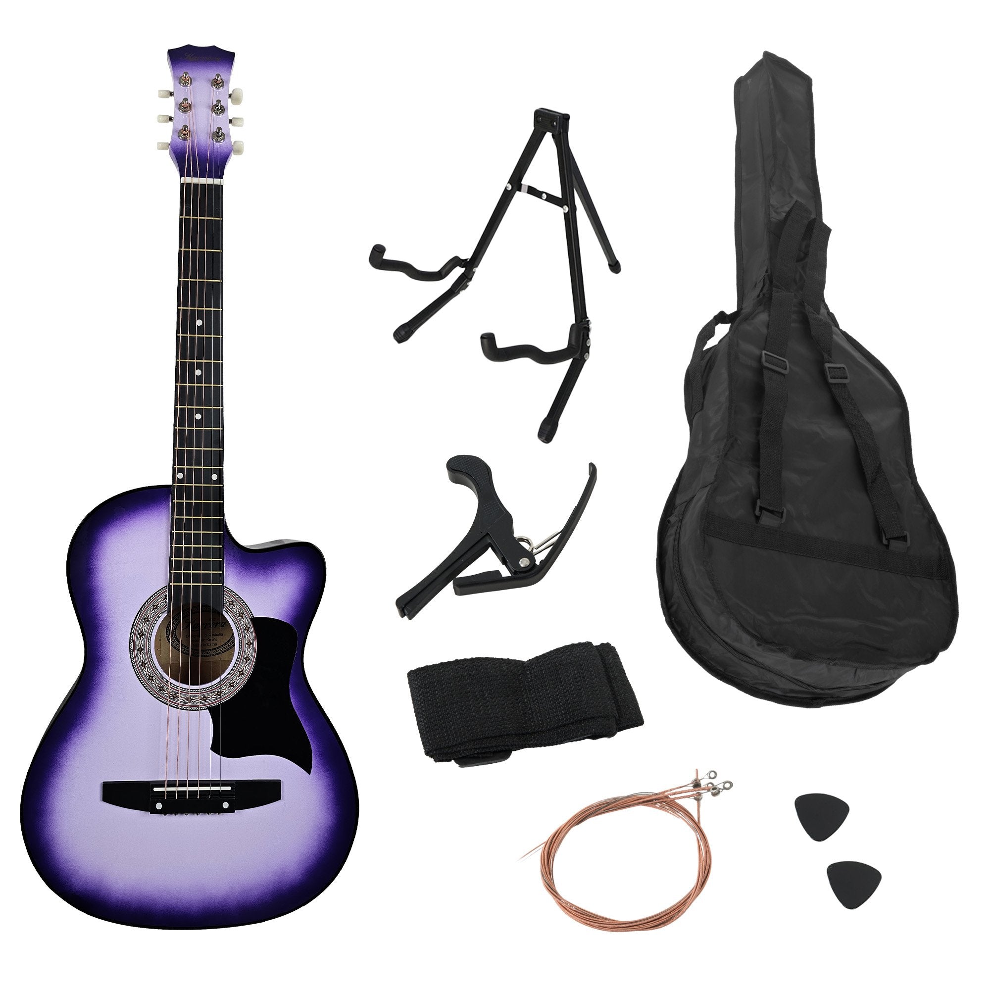 Karrera 38in Pro Cutaway Acoustic Guitar with guitar bag - Purple Burst 3