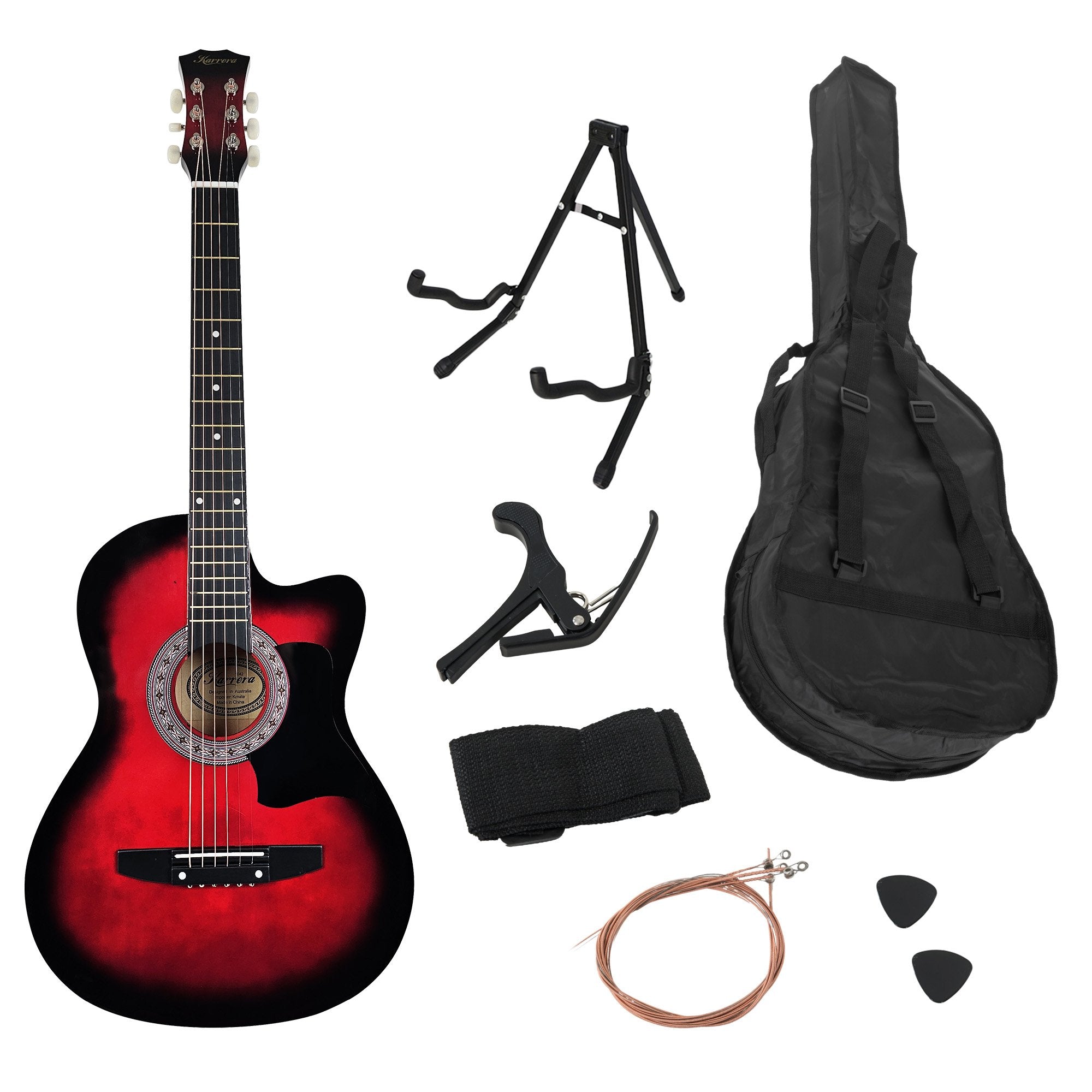 Karrera 38in Pro Cutaway Acoustic Guitar with guitar bag - Red Burst 3