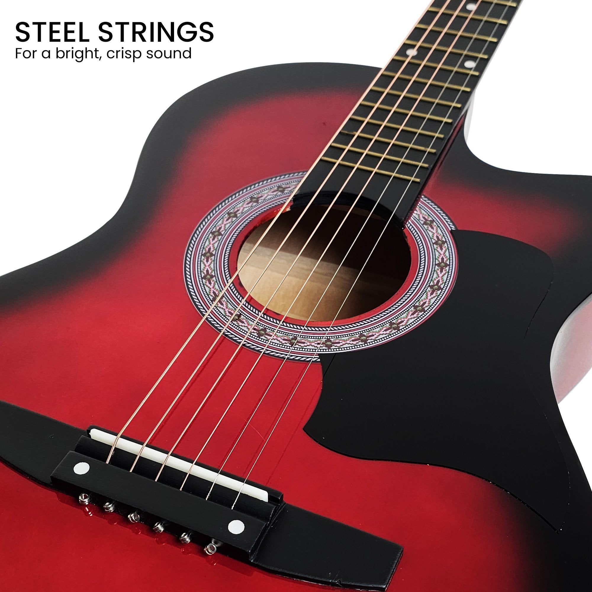 Karrera 38in Pro Cutaway Acoustic Guitar with guitar bag - Red Burst 5