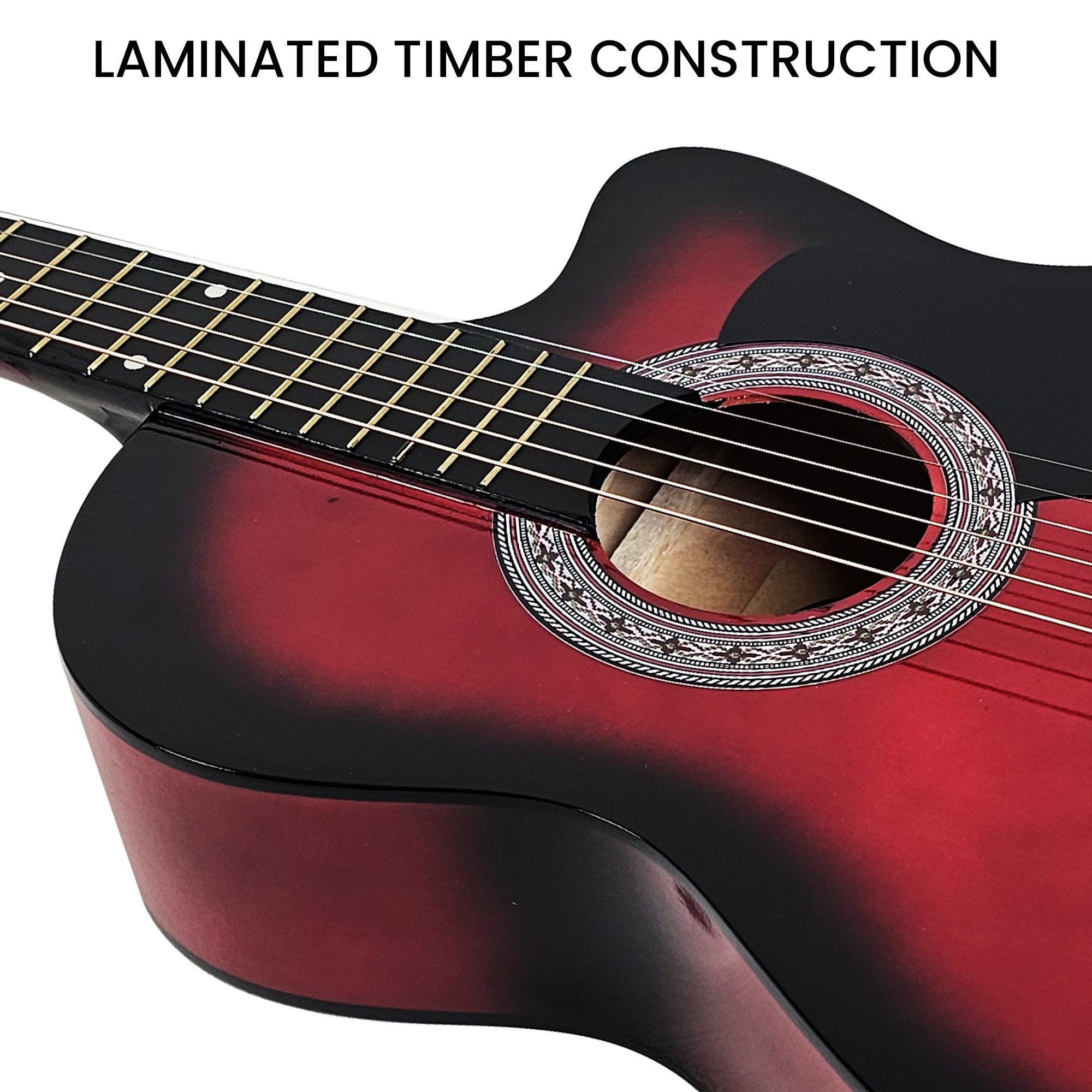 Karrera 38in Pro Cutaway Acoustic Guitar with guitar bag - Red Burst 7