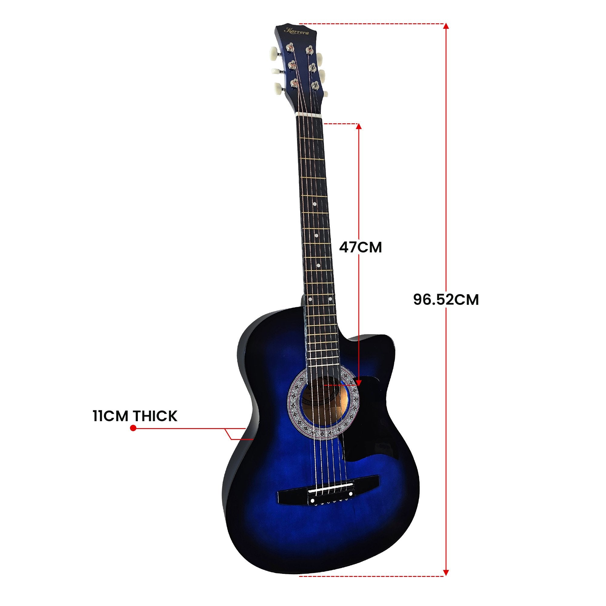 Karrera 38in Cutaway Acoustic Guitar with guitar bag - Blue Burst 5