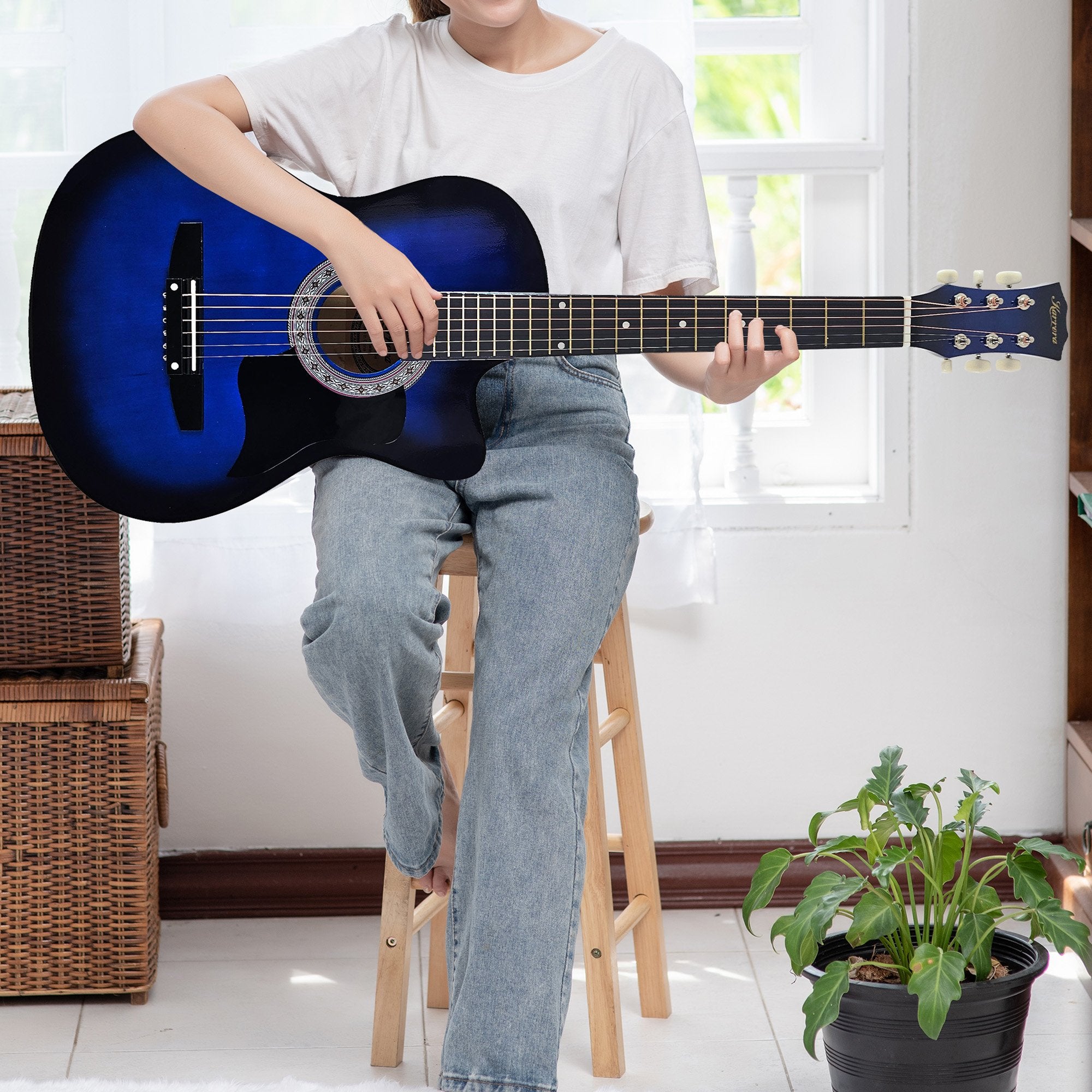 Karrera 38in Cutaway Acoustic Guitar with guitar bag - Blue Burst 10