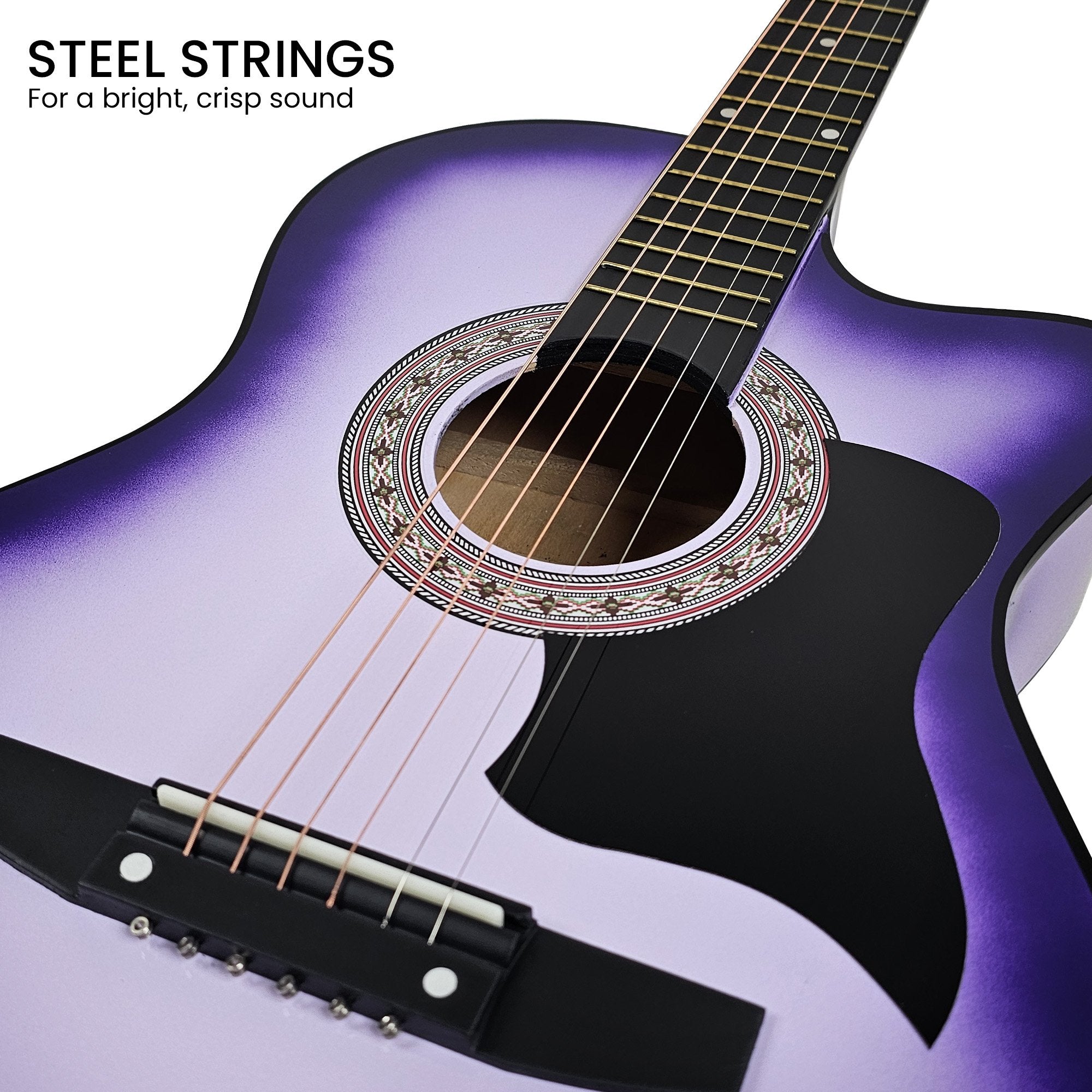 Karrera 38in Cutaway Acoustic Guitar with guitar bag - Purple Burst 5