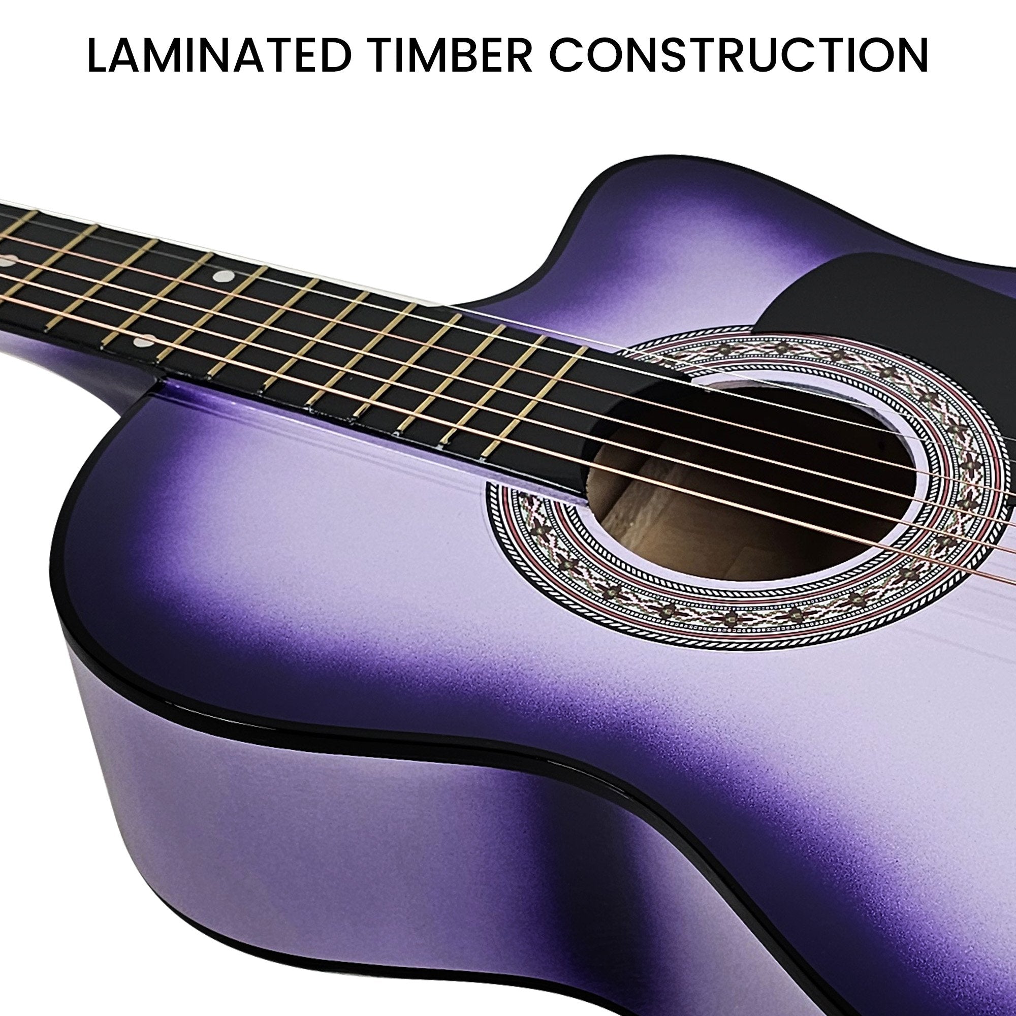 Karrera 38in Cutaway Acoustic Guitar with guitar bag - Purple Burst 7