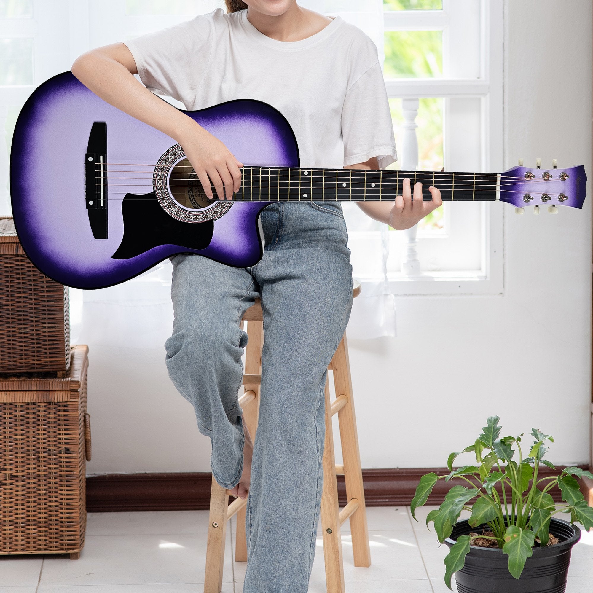 Karrera 38in Cutaway Acoustic Guitar with guitar bag - Purple Burst 8
