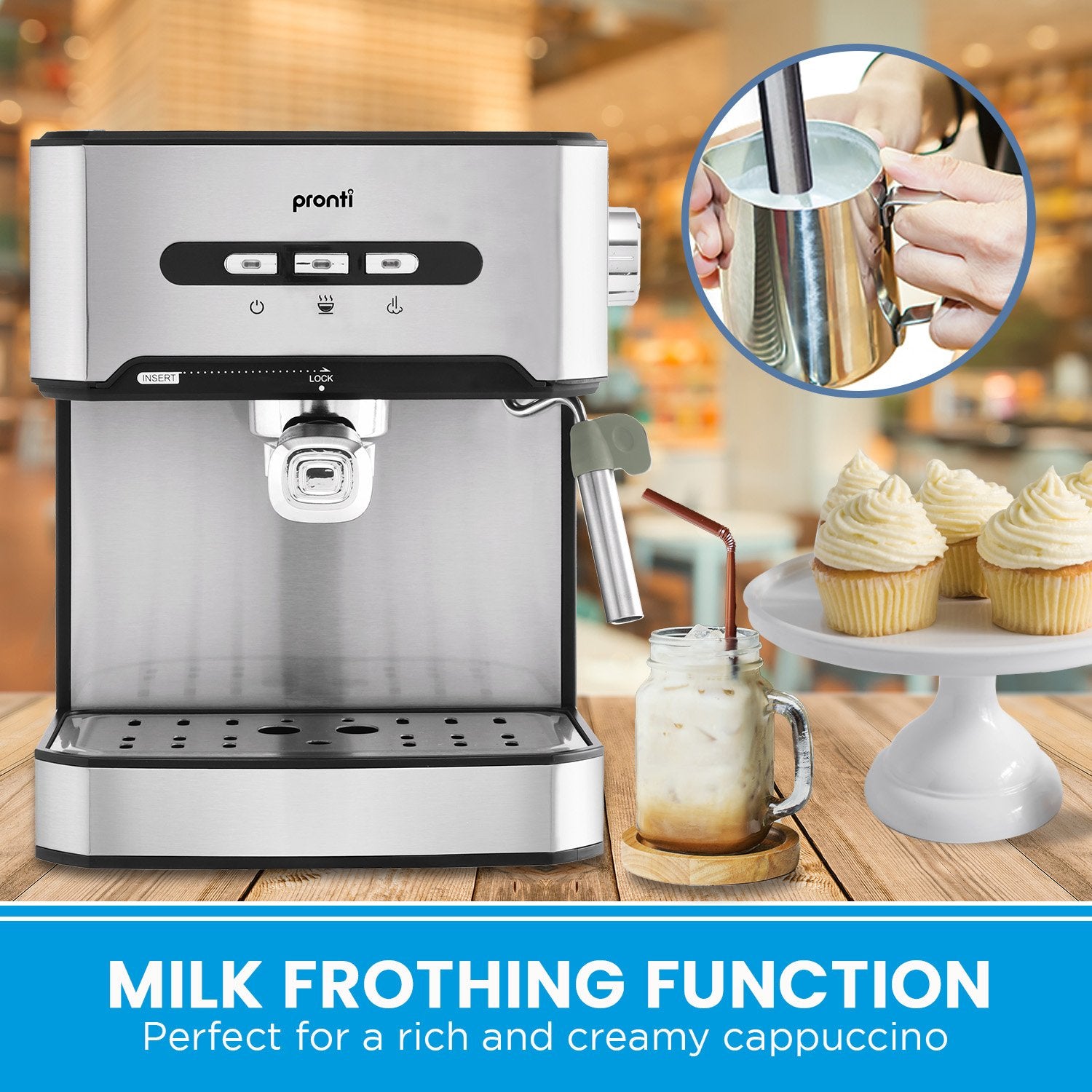 Pronti 1.6L Automatic Coffee Espresso Machine with Steam Frother 3