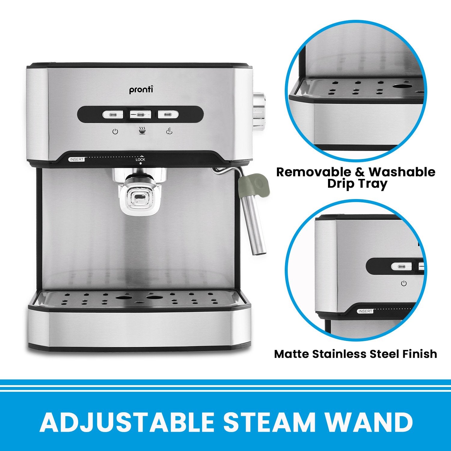 Pronti 1.6L Automatic Coffee Espresso Machine with Steam Frother 5