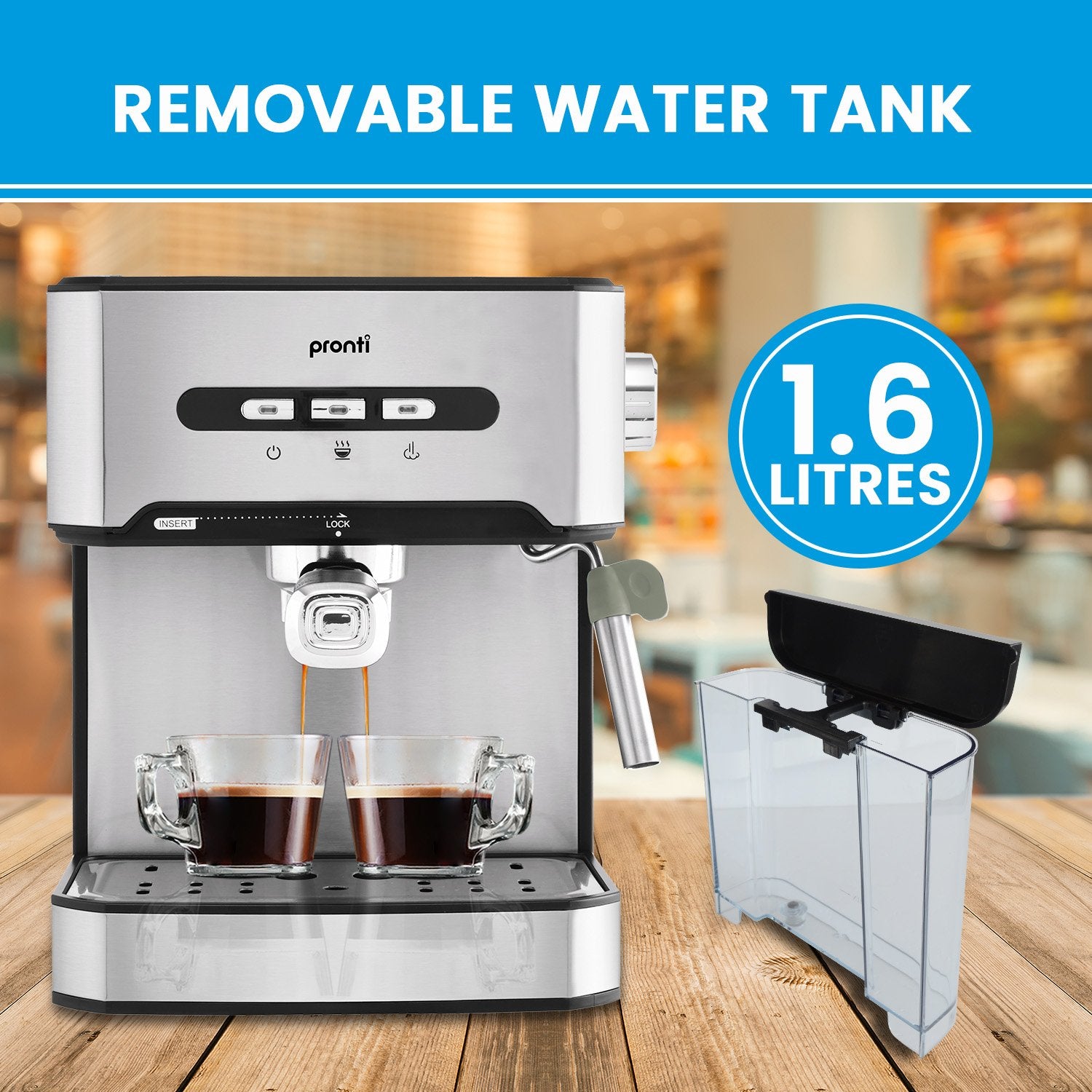 Pronti 1.6L Automatic Coffee Espresso Machine with Steam Frother 6