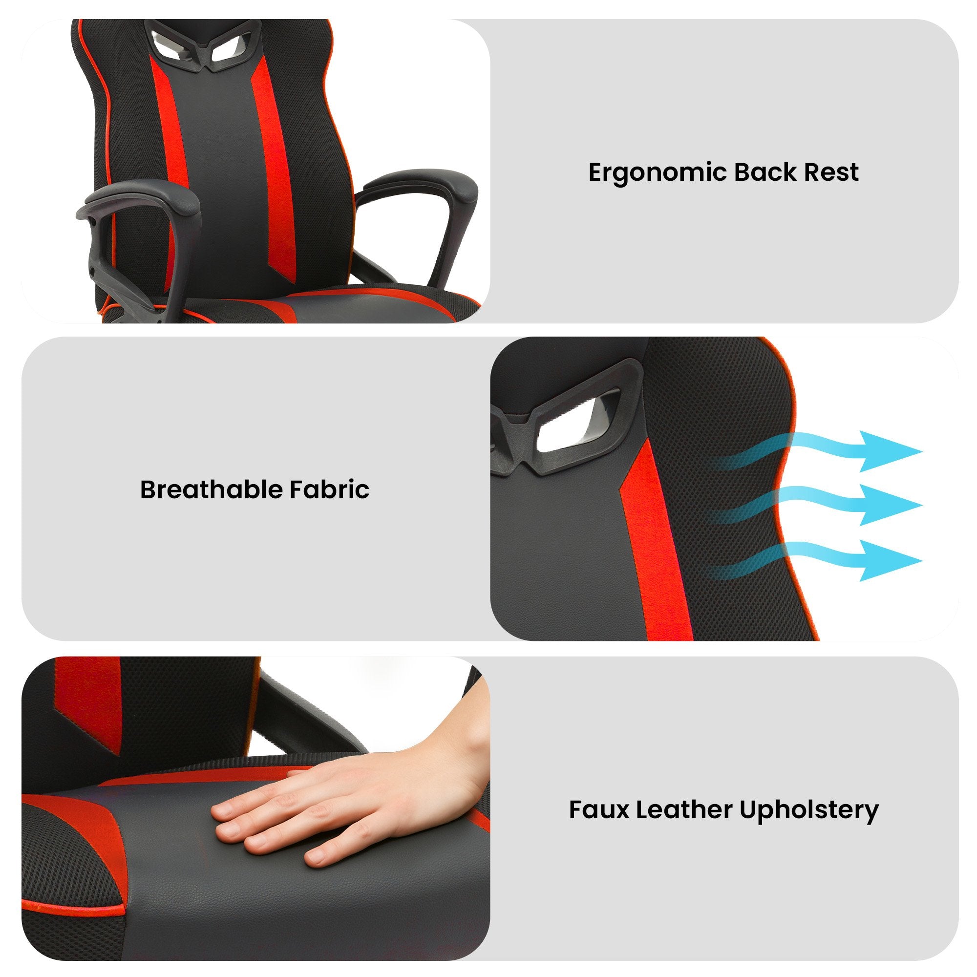 Sarantino Fayzo Racing Reclining Office Gaming Chair Black And Red Adjustable Computer Desk Seat With Adjustable Height, Breathable Mesh Back, Padded Armrests 7