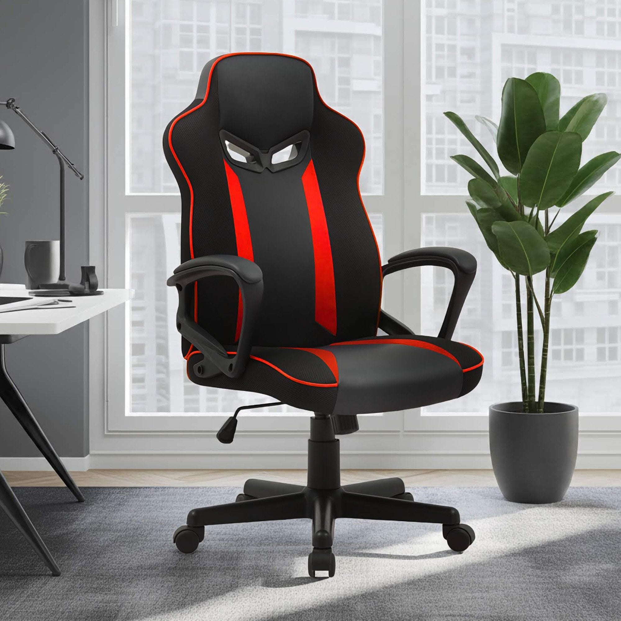 Sarantino Fayzo Racing Reclining Office Gaming Chair Black And Red Adjustable Computer Desk Seat With Adjustable Height, Breathable Mesh Back, Padded Armrests 8
