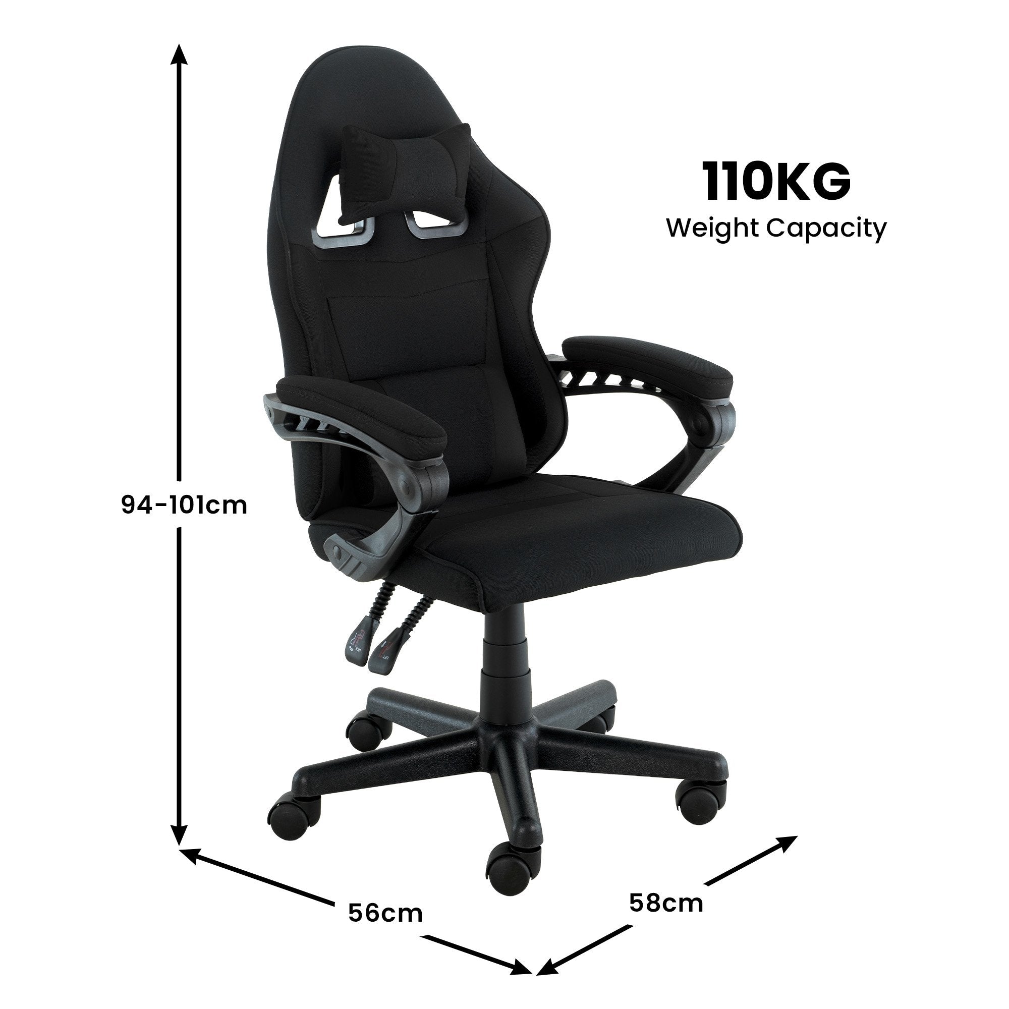 Sarantino Antre Kids Study Gaming Chair Black Adjustable Computer Desk Seat Racing Inspired-look With Adjustable Height, Ergonomic Back Support, Padded Armrests 4