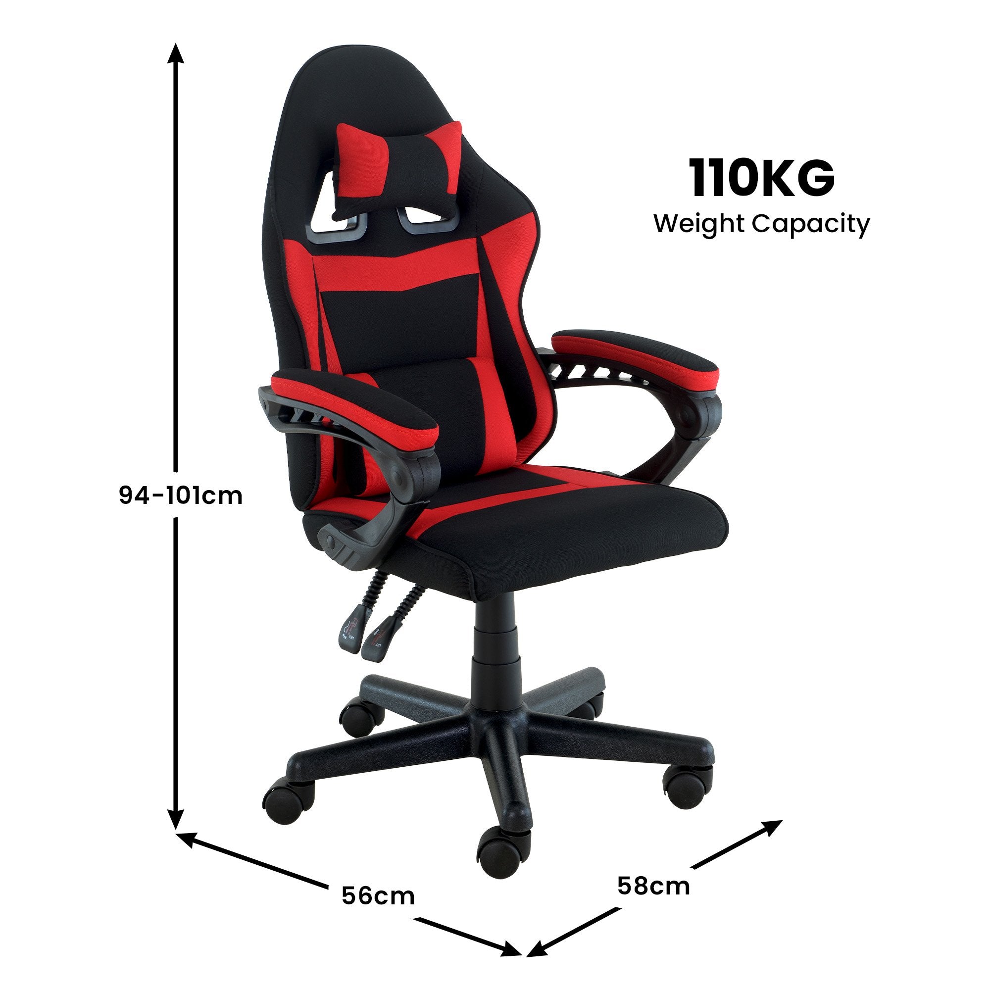 Sarantino Antre Kids Study Gaming Chair Black Red Computer Desk Seat Adjustable Height, Ergonomic Back Support, Padded Armrests 3
