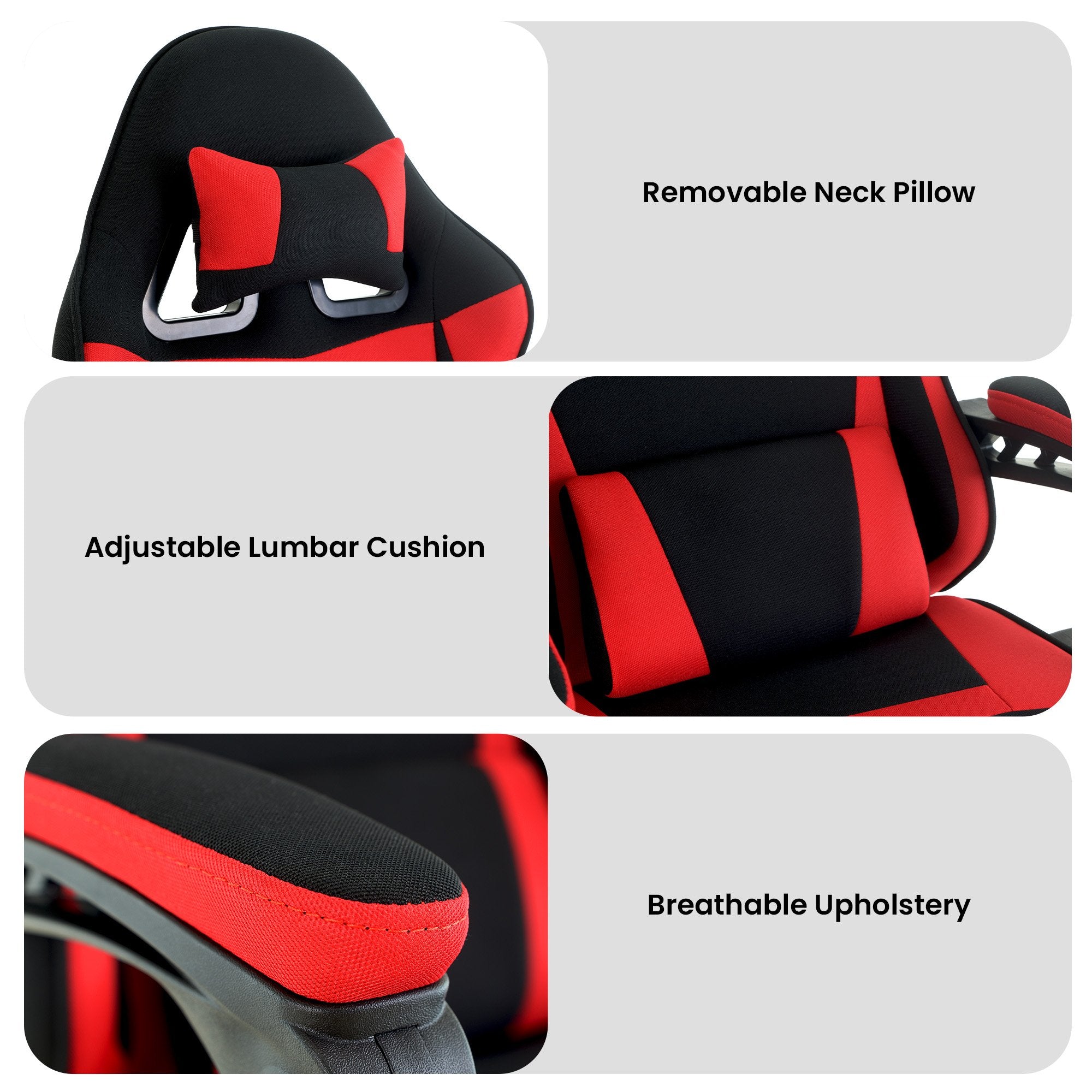 Sarantino Antre Kids Study Gaming Chair Black Red Computer Desk Seat Adjustable Height, Ergonomic Back Support, Padded Armrests 7