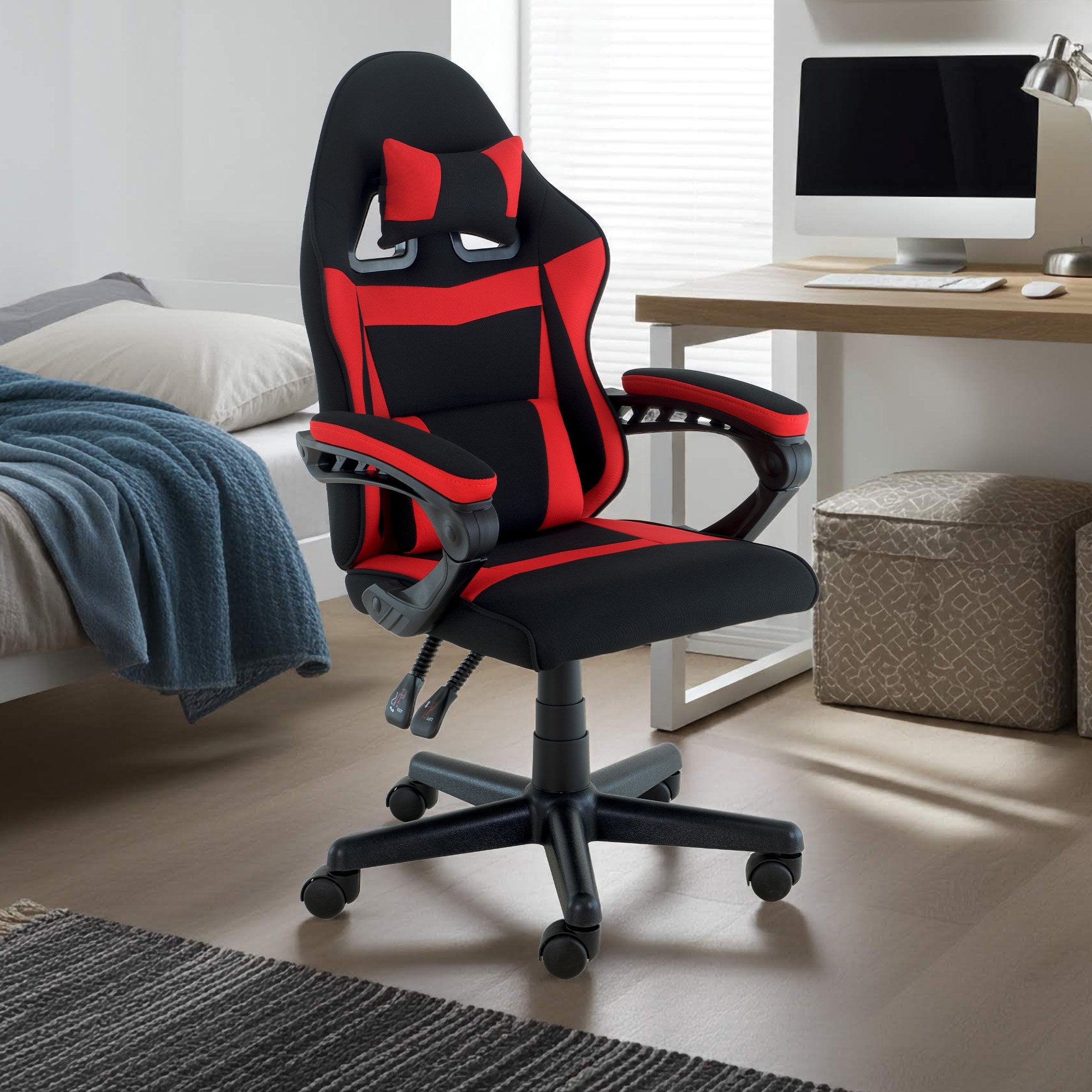 Sarantino Antre Kids Study Gaming Chair Black Red Computer Desk Seat Adjustable Height, Ergonomic Back Support, Padded Armrests 8