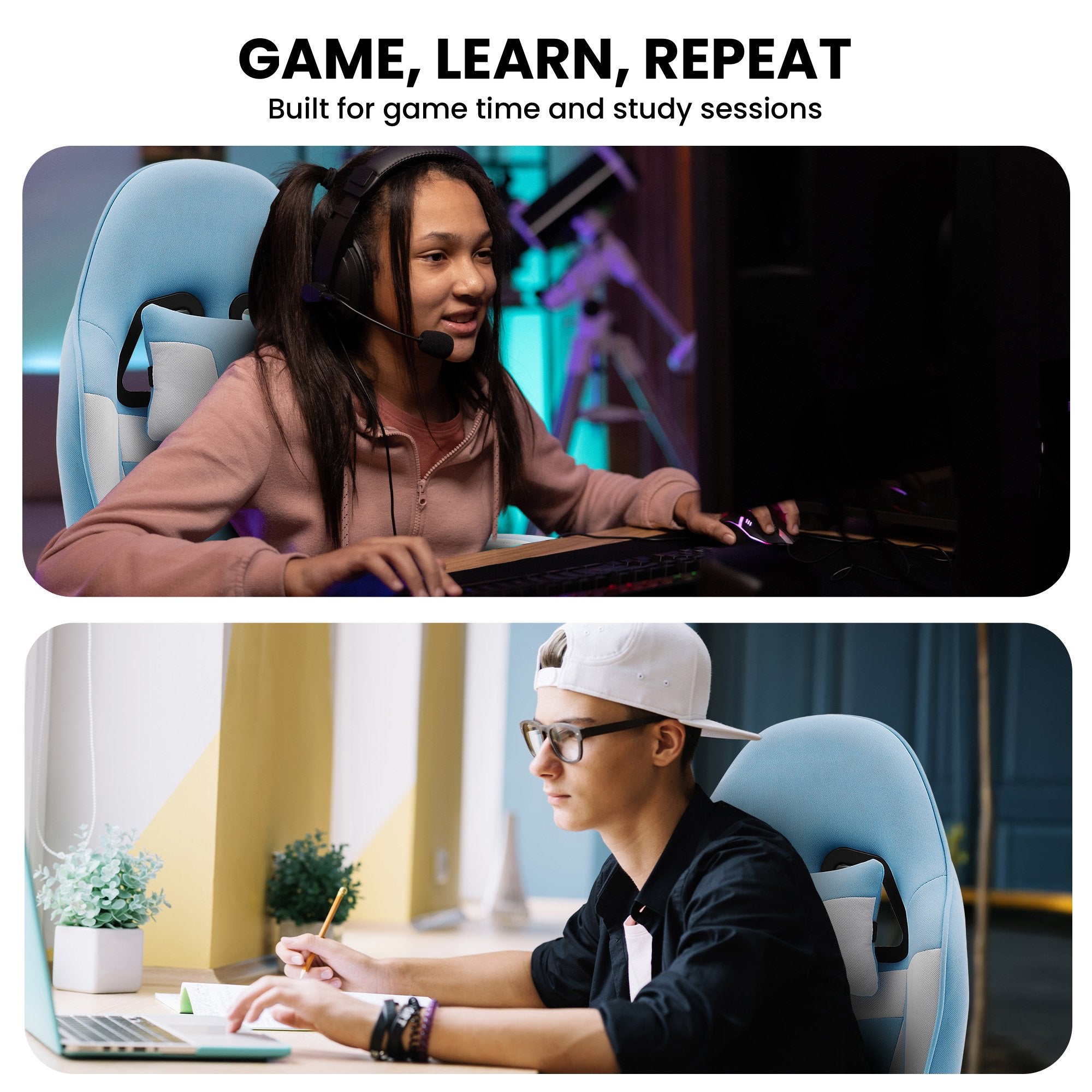 Sarantino Antre Kids Study Gaming Chair in Black and White Office Adjustable Height Chair 6