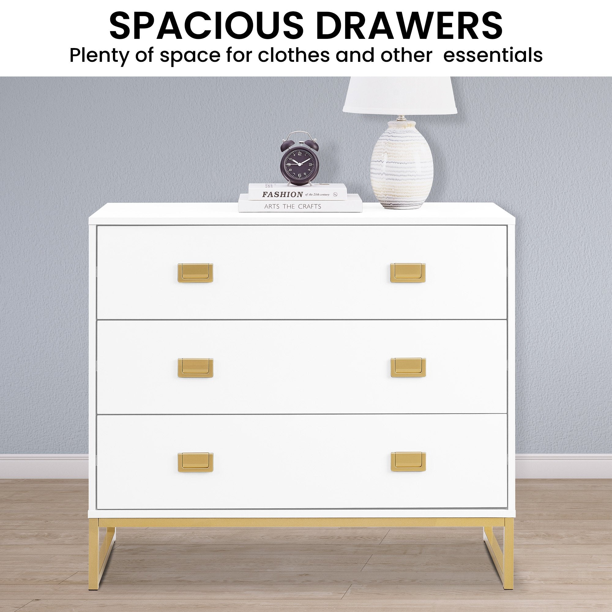 Sarantino Amara Chest of Drawers Tallboy Dresser in White/Gold 6