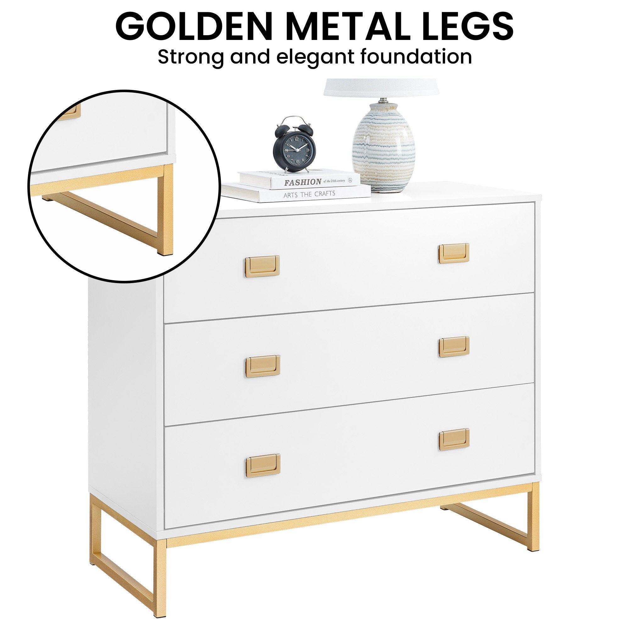 Sarantino Amara Chest of Drawers Tallboy Dresser in White/Gold 8