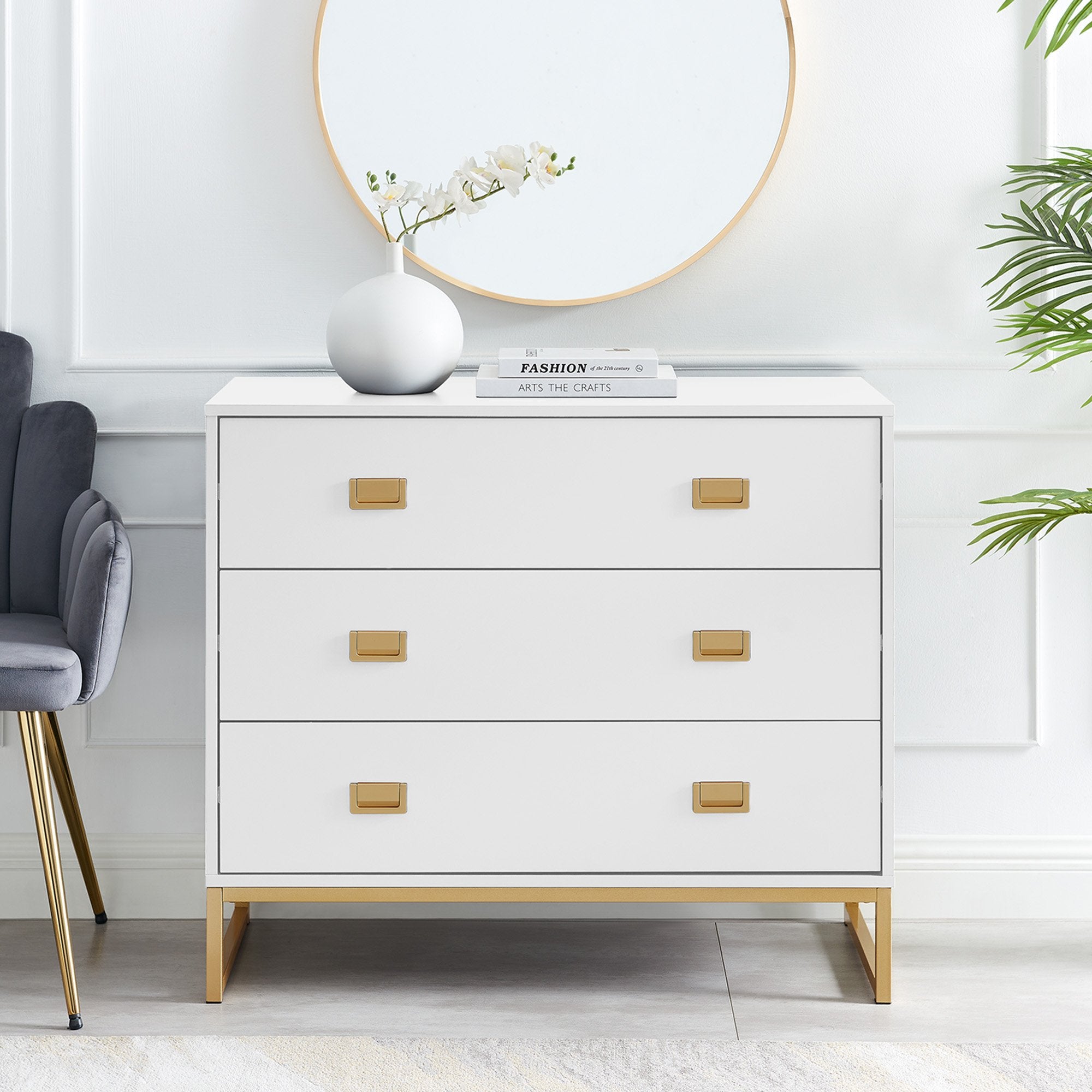 Sarantino Amara Chest of Drawers Tallboy Dresser in White/Gold 9