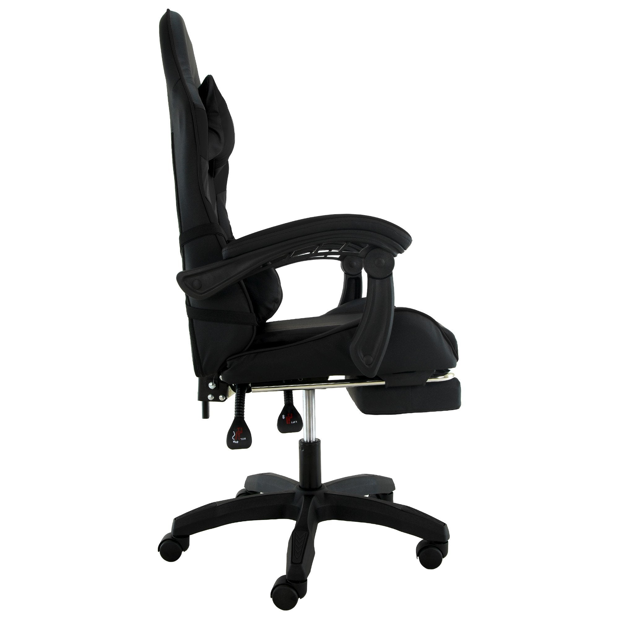 Sarantino Cueva Reclining High Back Office Gaming Chair Black Retractable Footrest Computer Seat 5