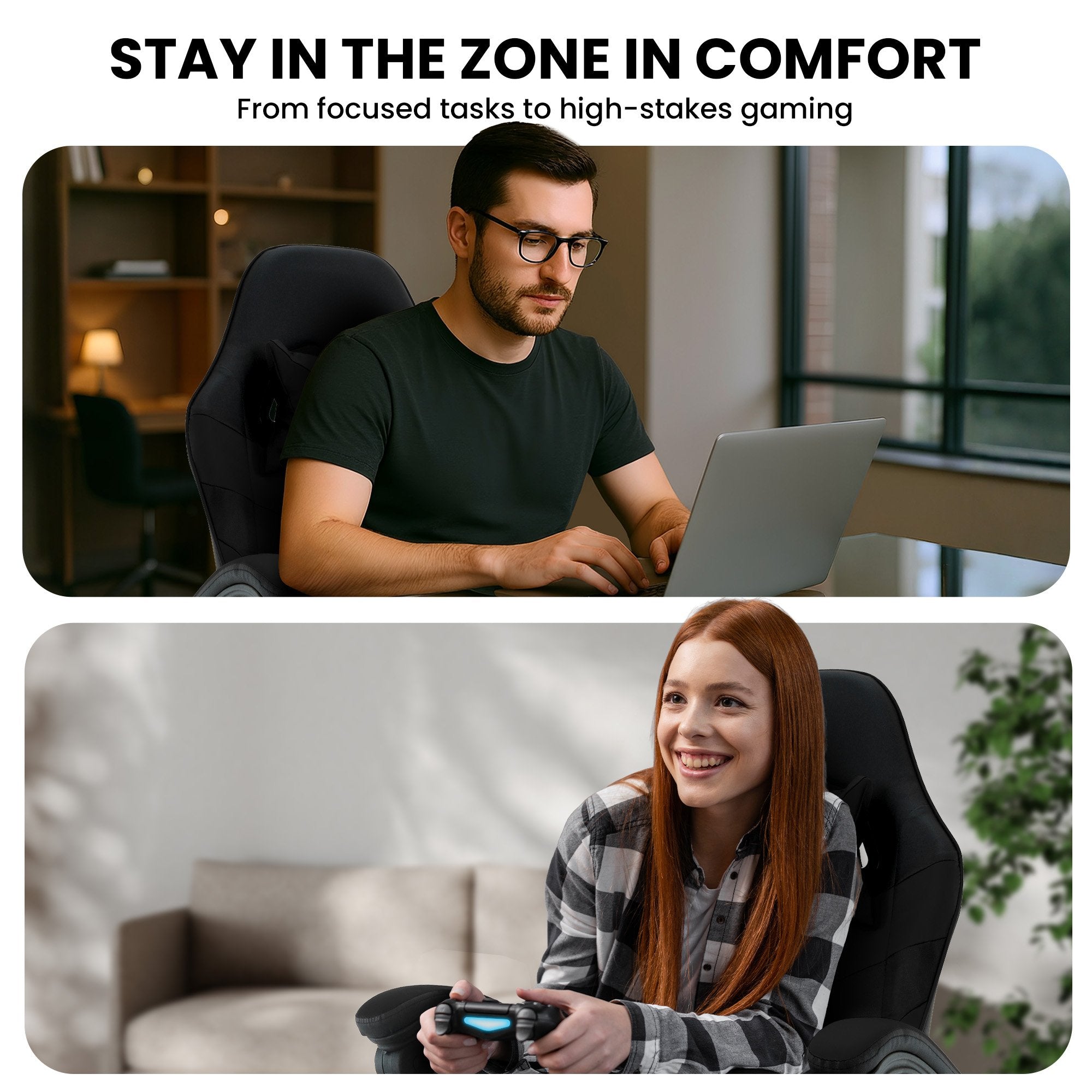 Sarantino Cueva Reclining High Back Office Gaming Chair Black Retractable Footrest Computer Seat 6