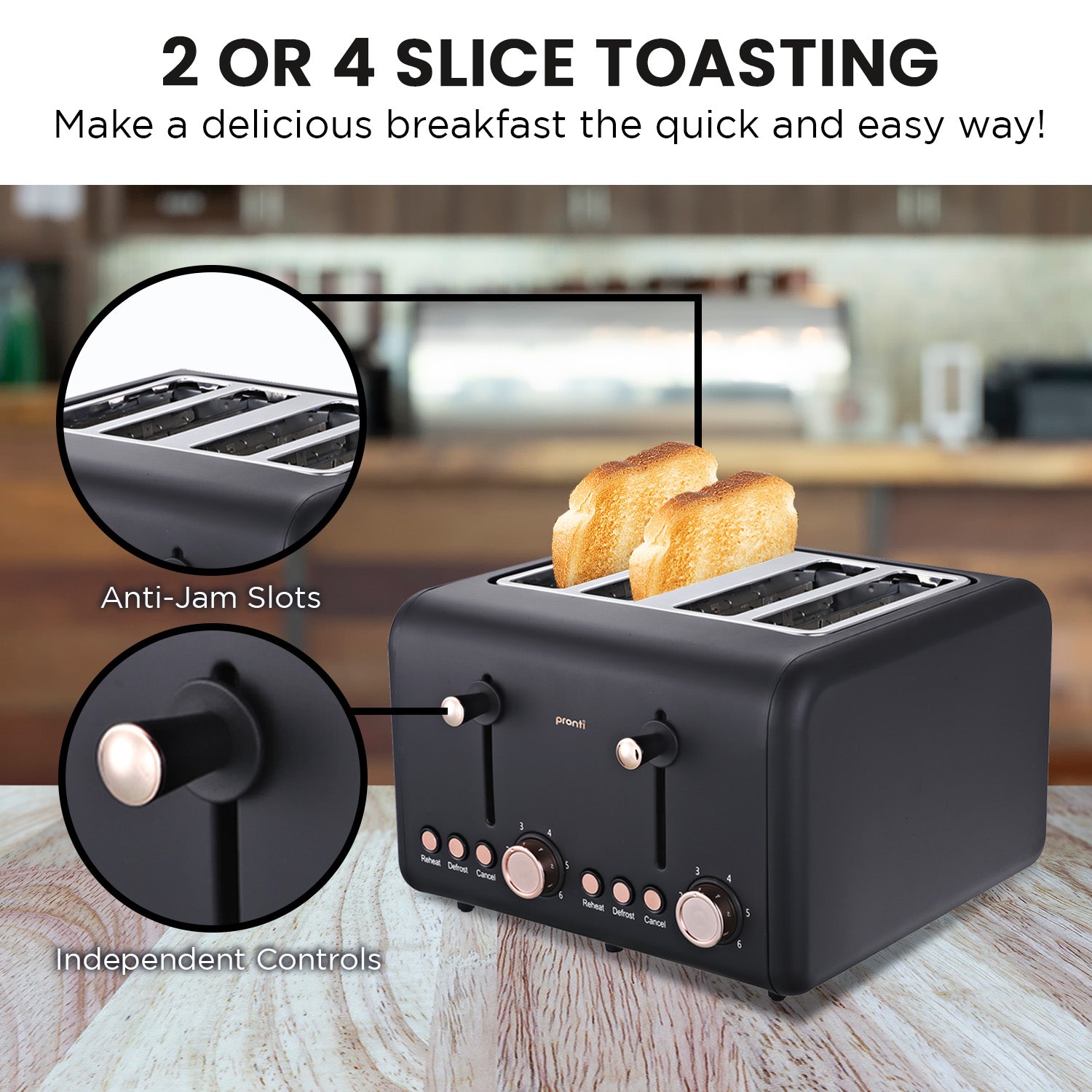 Pronti Toaster, Kettle & Coffee Machine Breakfast Set - Black 6
