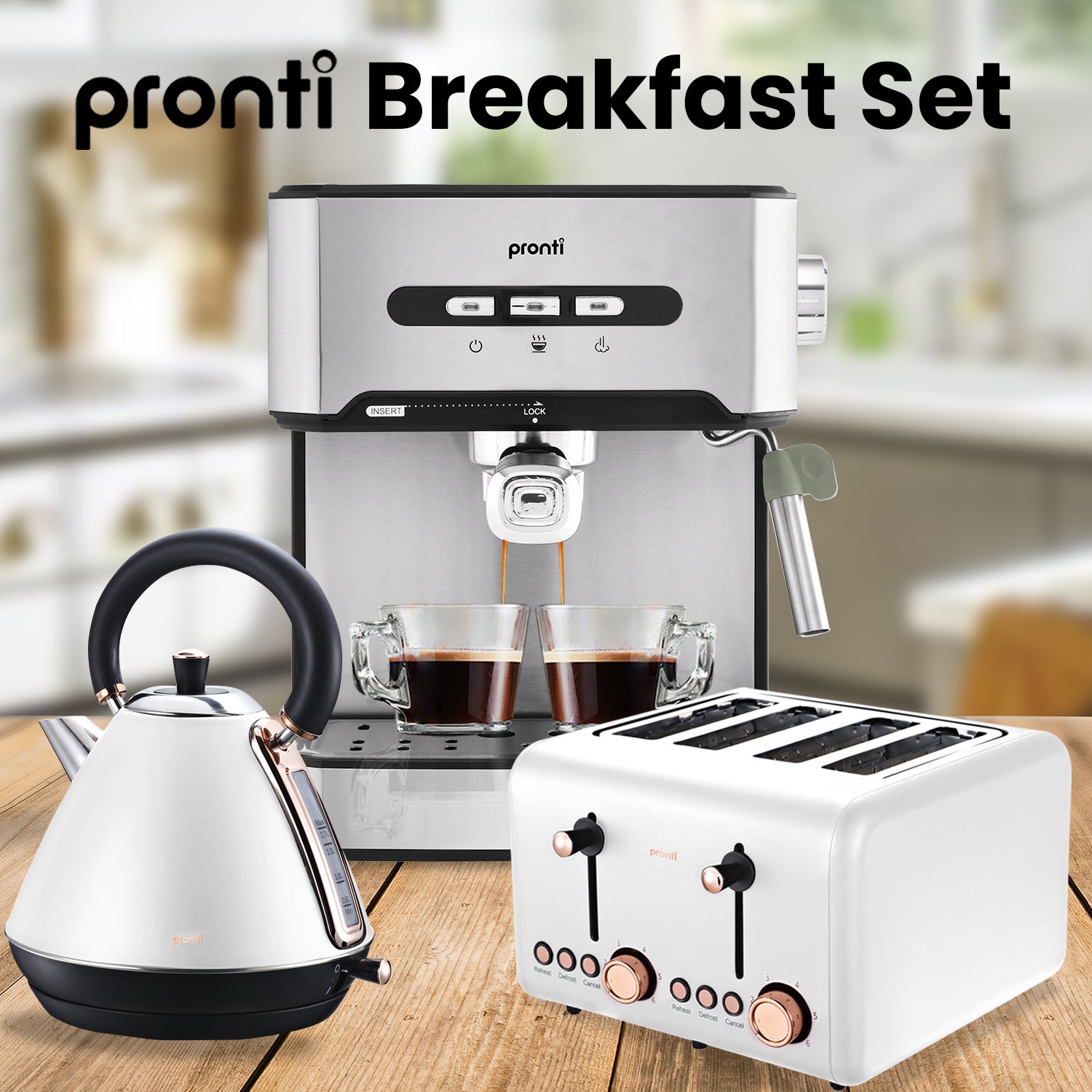 Pronti Toaster, Kettle & Coffee Machine Breakfast Set - White 3