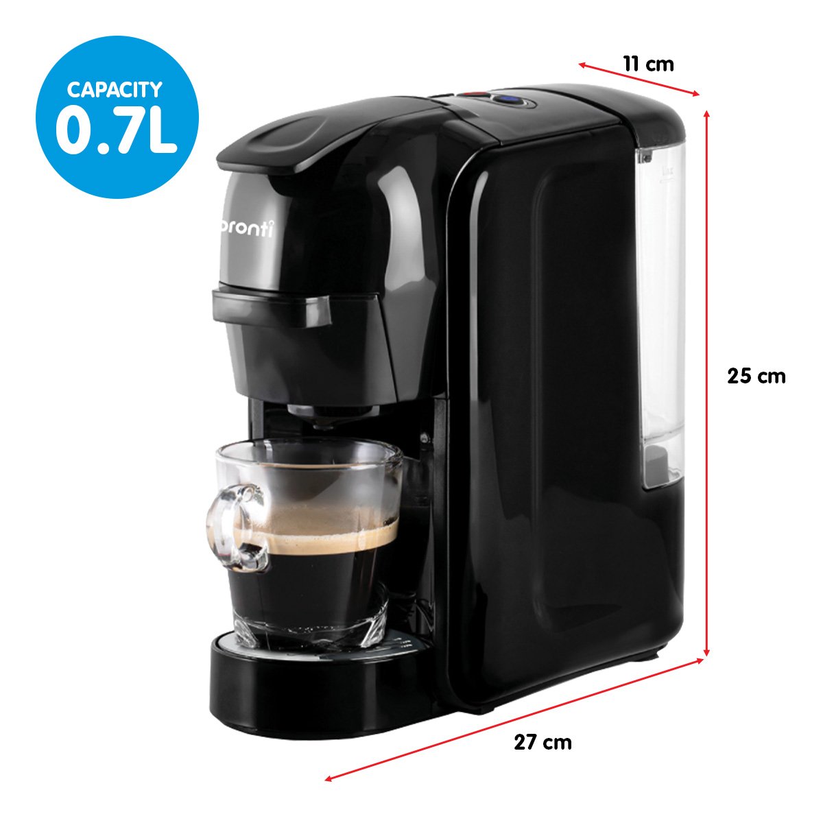 Pronti HomeMaid 3-in-1 Coffee Machine Multi-Capsule Pods and Ground Coffee Nespresso & Caffitaly Compatible CM-511HM 3