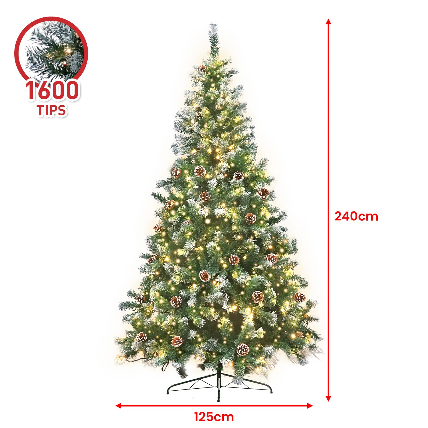 Christabelle 2.4m Pre Lit LED Christmas Tree Decor with Pine Cones Xmas Decorations 4