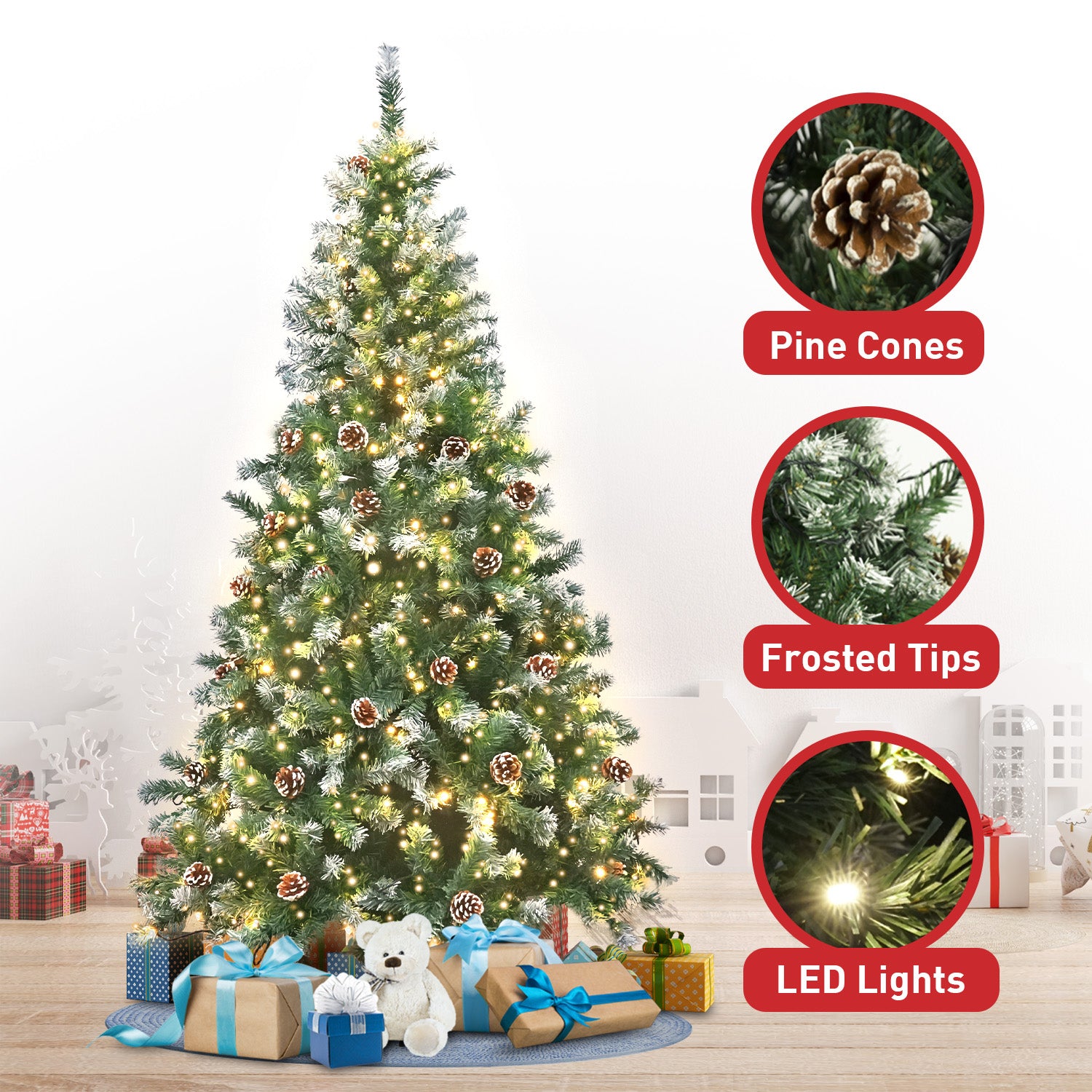 Christabelle 2.4m Pre Lit LED Christmas Tree Decor with Pine Cones Xmas Decorations 8