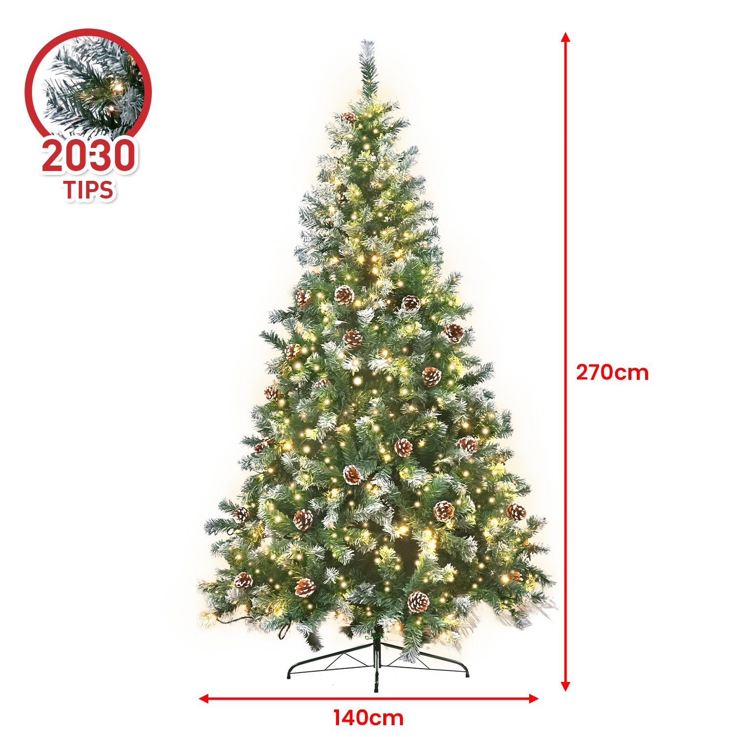Christabelle 2.7m Pre Lit LED Christmas Tree Decor with Pine Cones Xmas Decorations 4
