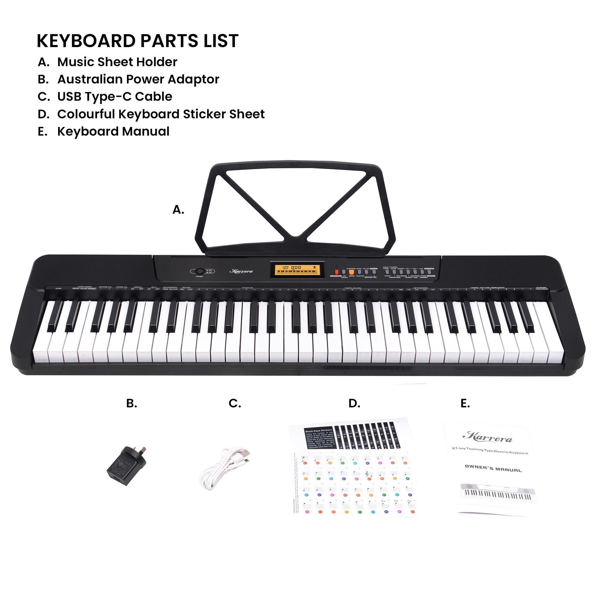 Karrera 61-Key Electronic Keyboard with LCD and Touch Response in Black CHJ-291 9