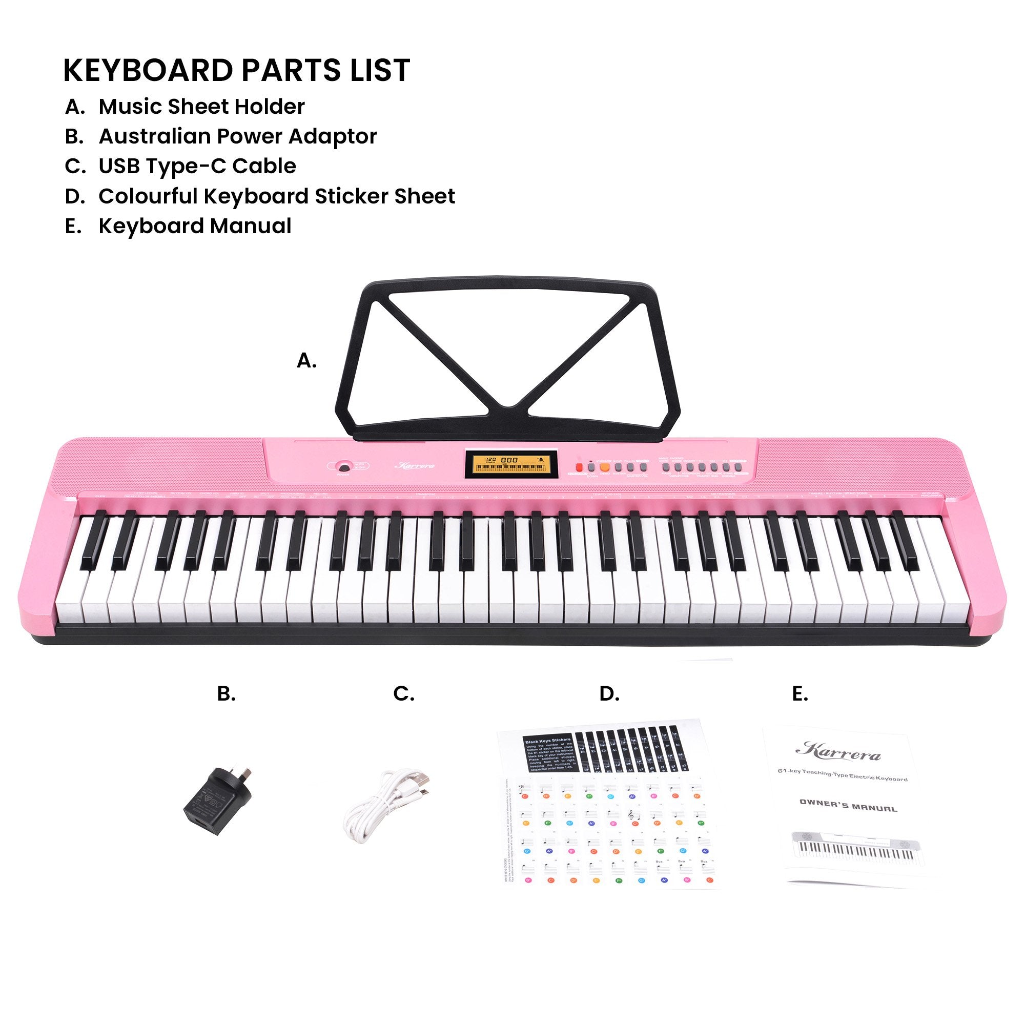 Karrera 61-Key Electronic Keyboard with LCD and Touch Response in Pink CHJ-291 9