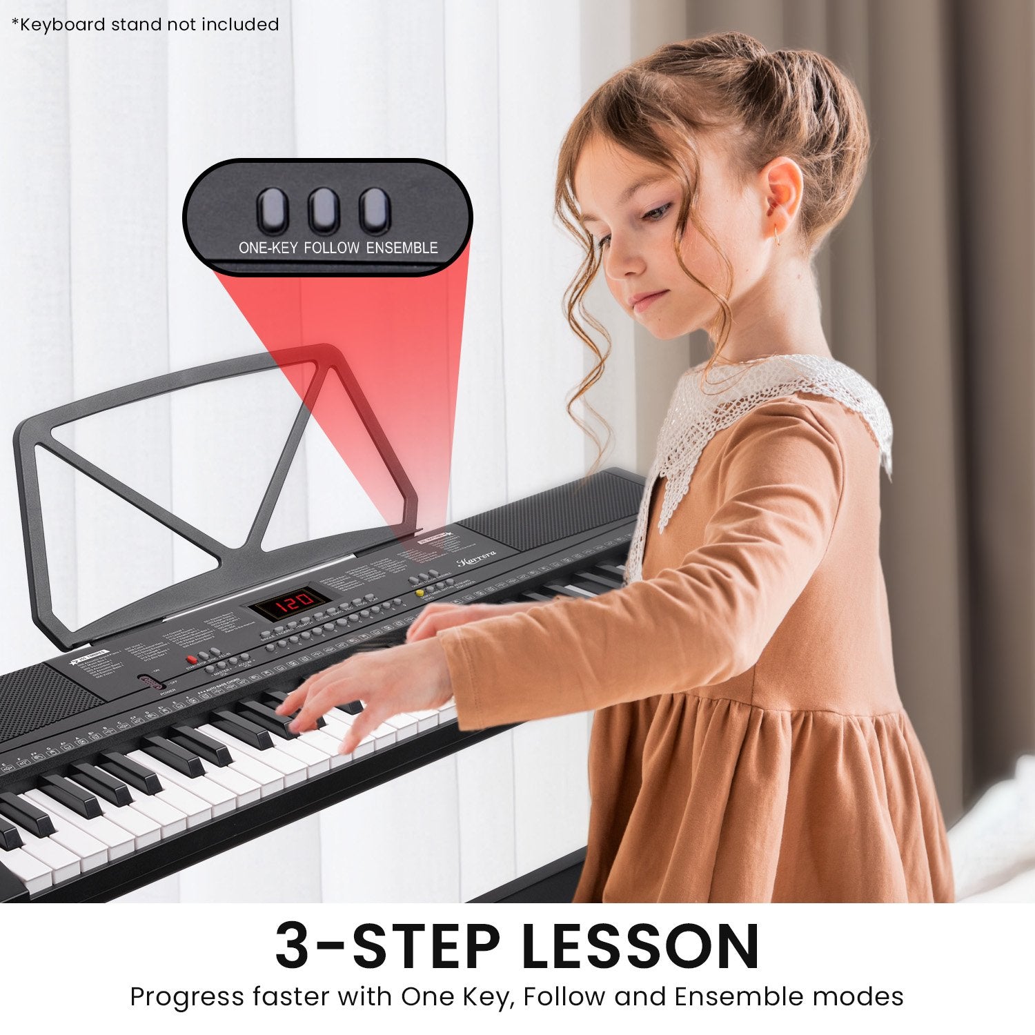 Karrera 61-key Electronic Led Keyboard 75cm Portable Piano In Black With Microphone Input, Headphone Output, 255 Timbres & Rhythms 5