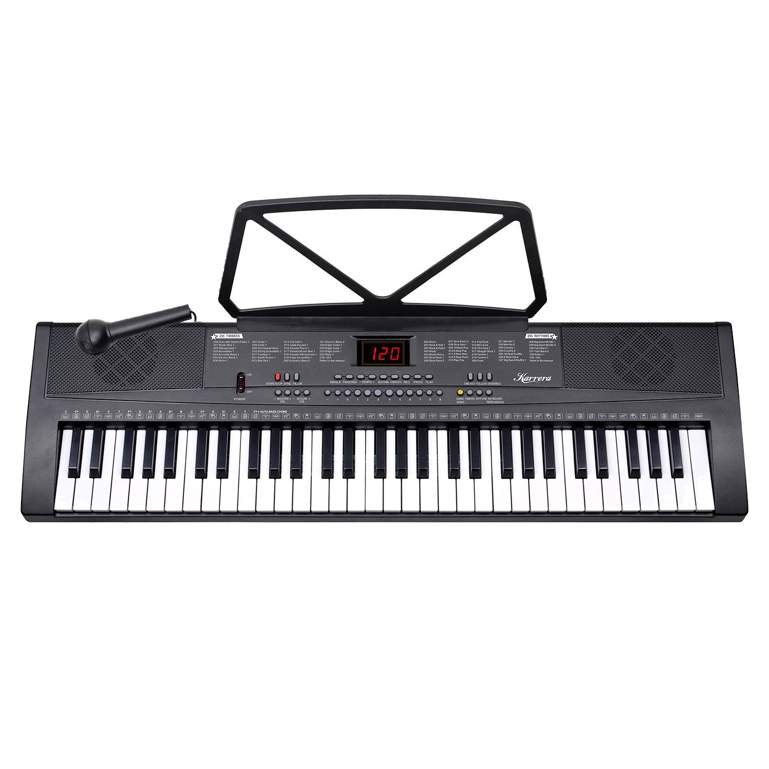Karrera 61-key Electronic Led Keyboard 75cm Portable Piano In Black With Microphone Input, Headphone Output, 255 Timbres & Rhythms 12