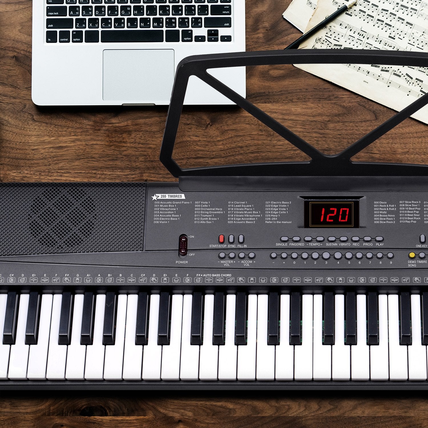 Karrera 61-key Electronic Led Keyboard 75cm Portable Piano In Black With Microphone Input, Headphone Output, 255 Timbres & Rhythms 9