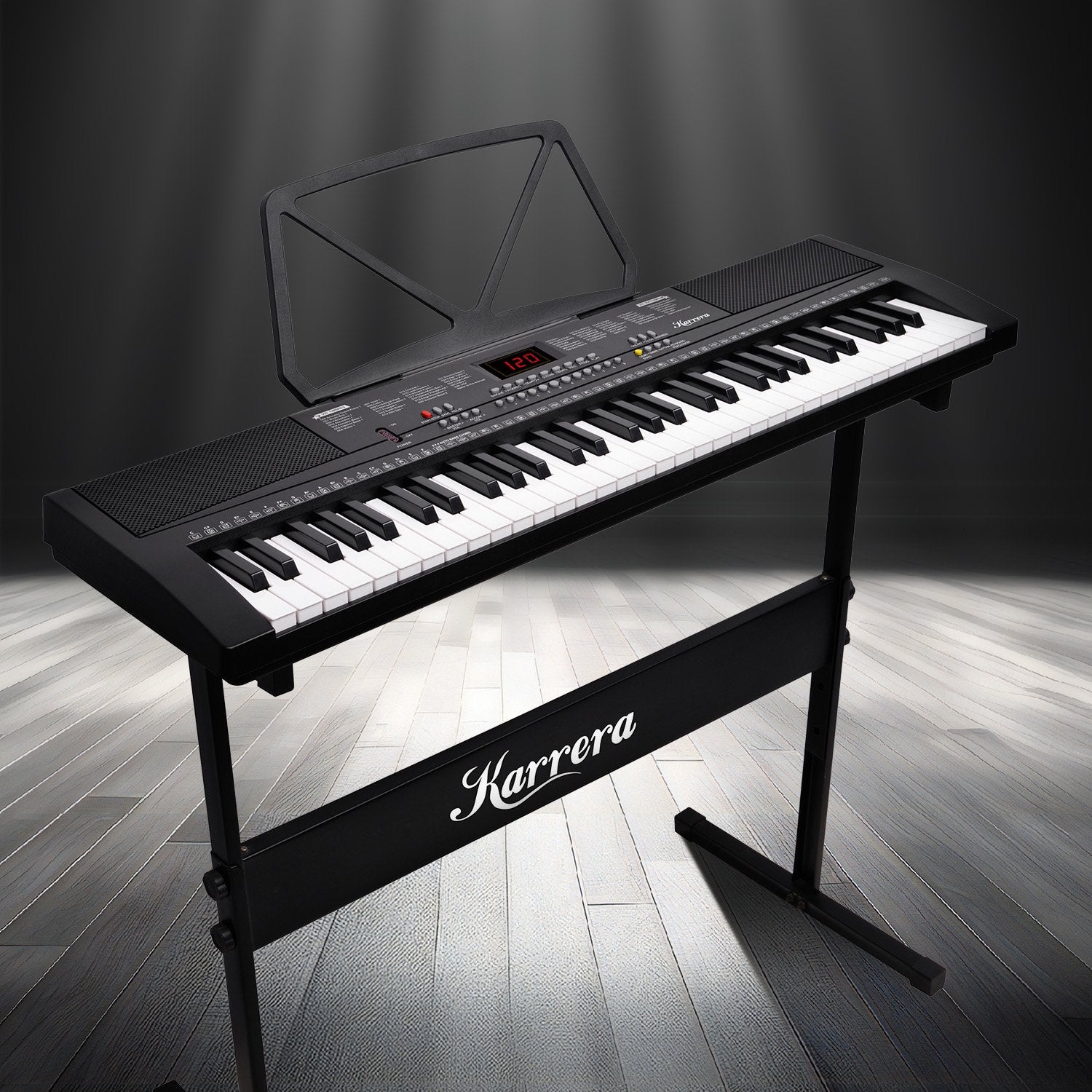 Karrera 61-key Electronic Led Keyboard 75cm Portable Piano In Black With Microphone Input, Headphone Output, 255 Timbres & Rhythms 10