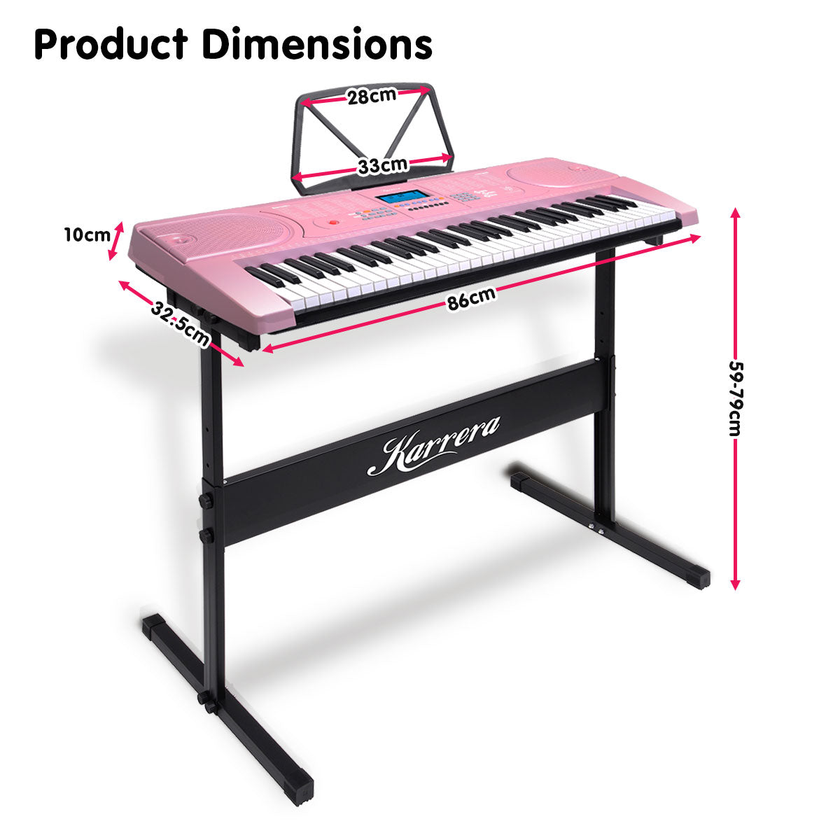 Karrera 61 Keys Electronic Keyboard Piano Music with Stand - Pink 5