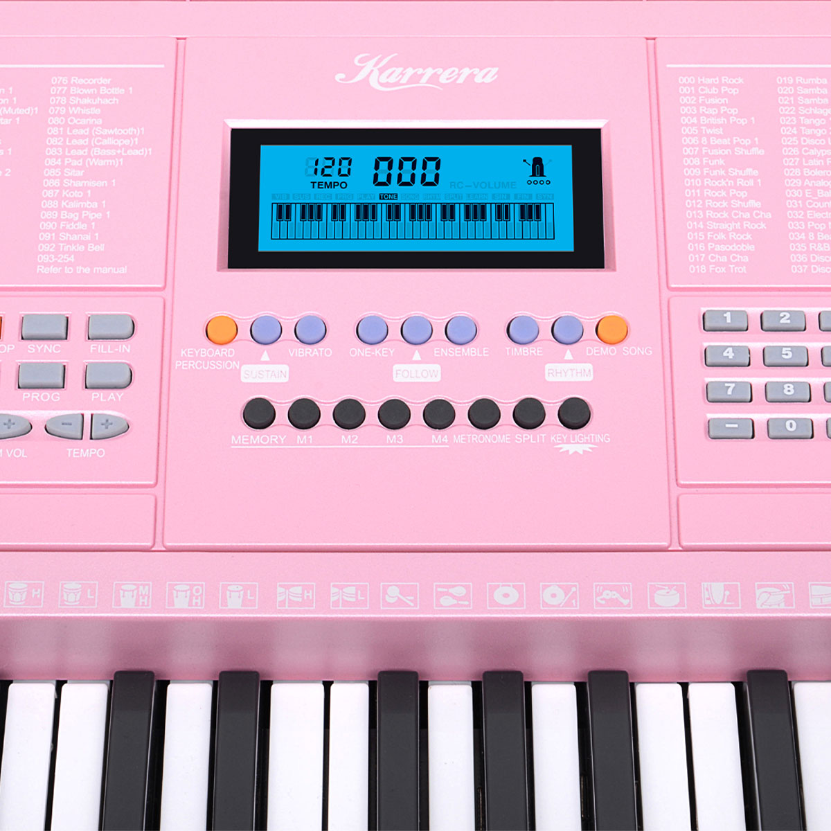 Karrera 61 Keys Electronic LED Piano Keyboard with Stand - Pink 9