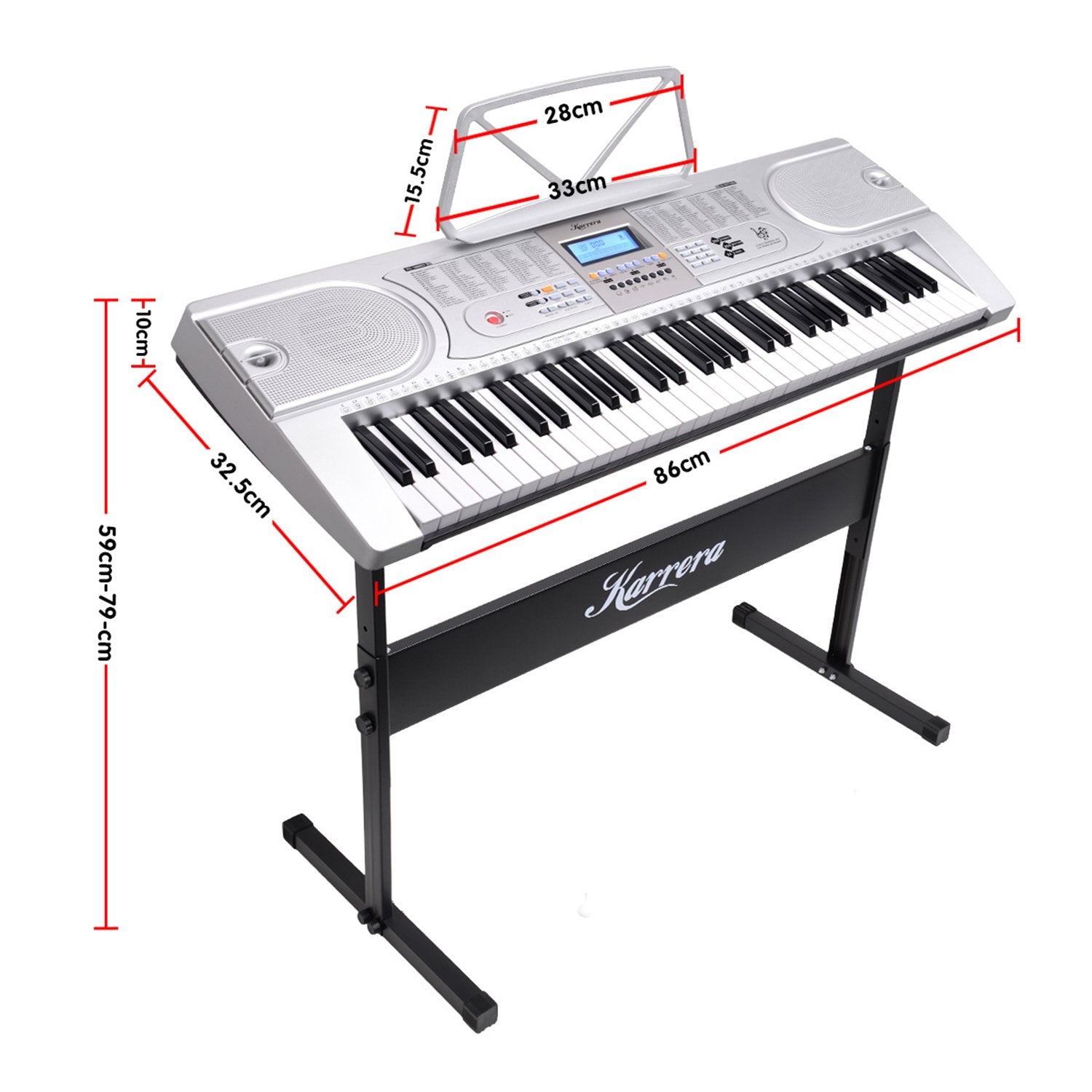 Karrera 61 Keys Electronic Keyboard Teaching Piano with Electric Stand in Silver CHJ-61 3