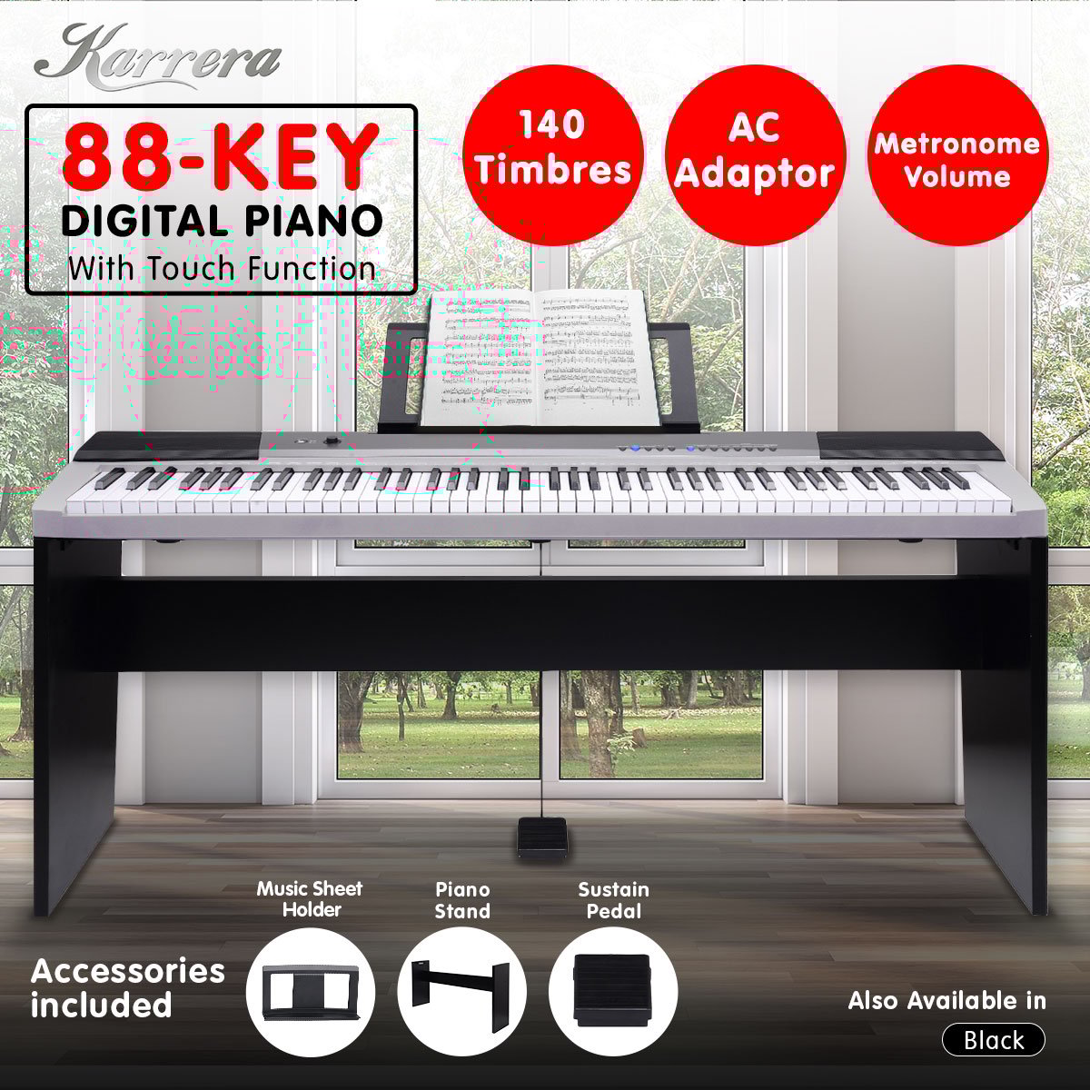 Karrera 88 Keys Electronic Keyboard Piano with Stand Silver 7