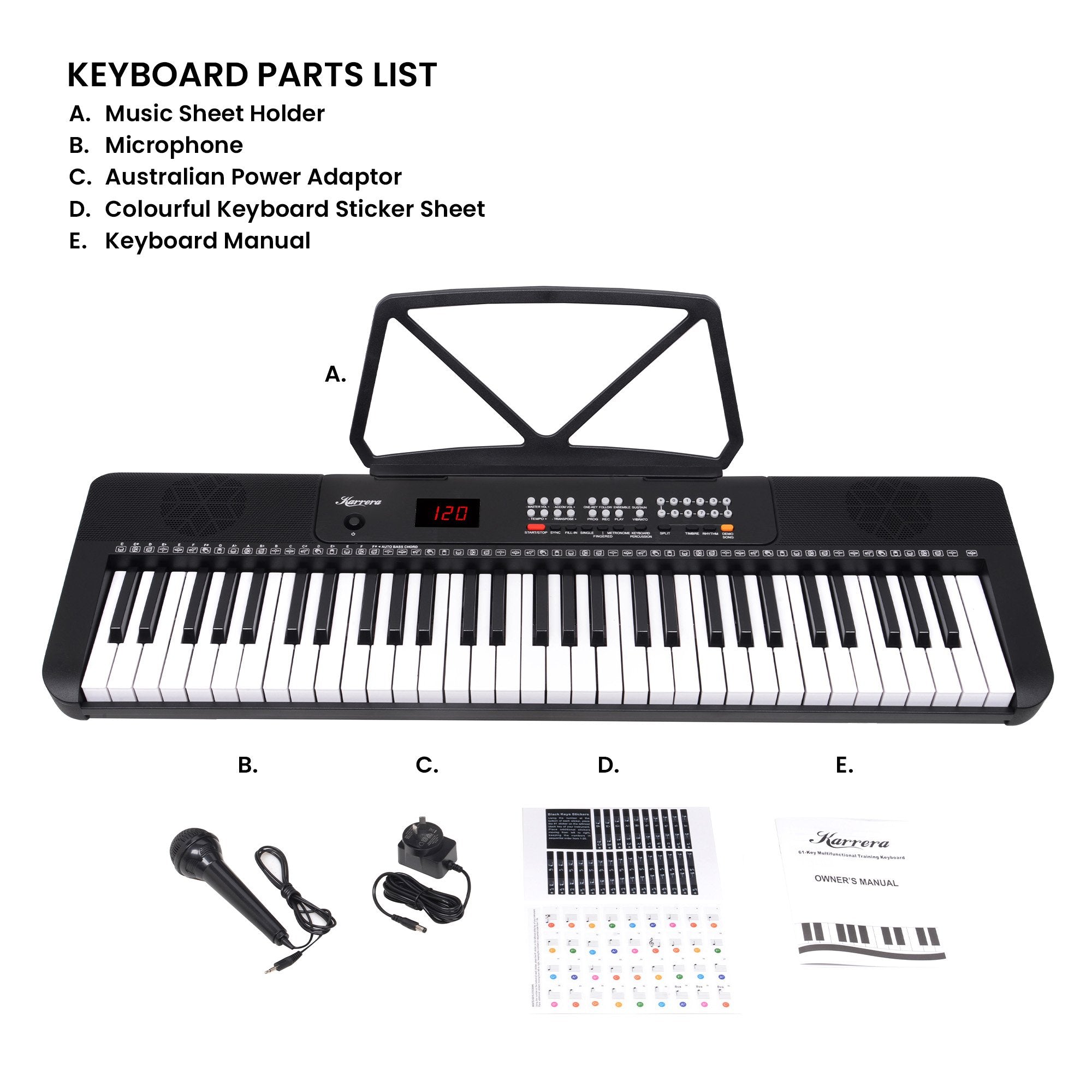 Karrera 61-Key Electronic Piano Keyboard with LED and Folding Stand in Black CHJ-SD1 9