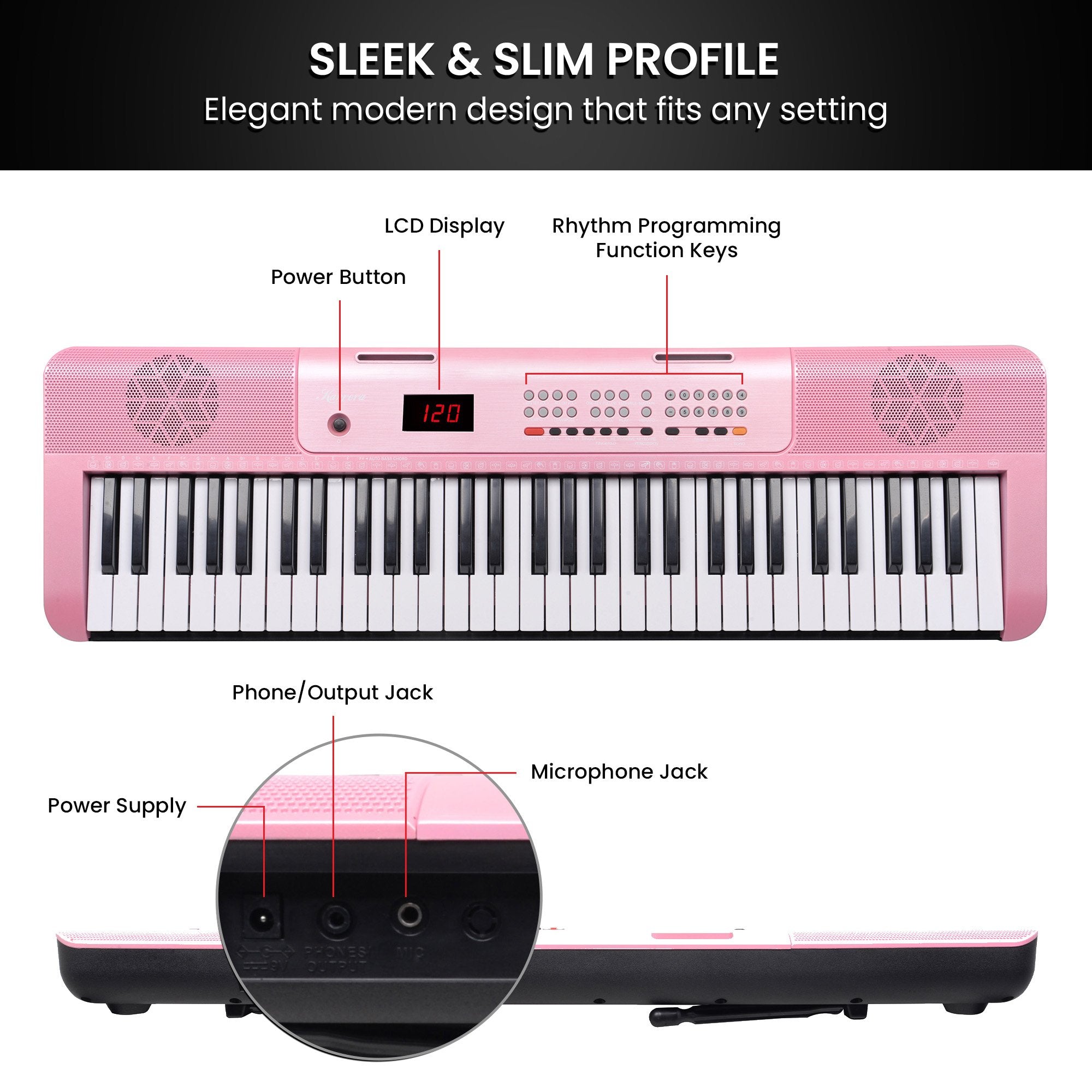 Karrera 61-Key Electronic Piano Keyboard with LED and Folding Stand in Pink CHJ-SD1 6