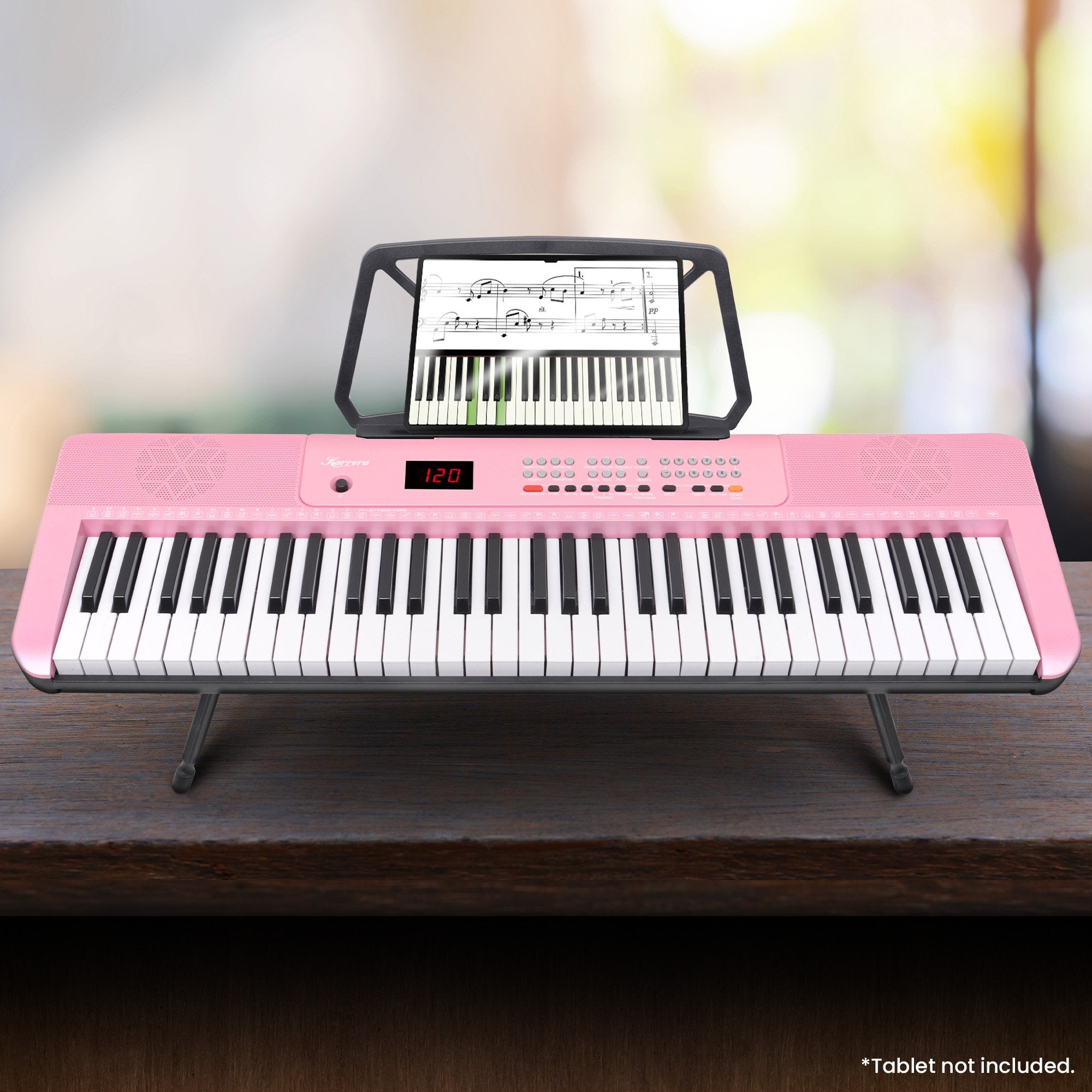 Karrera 61-Key Electronic Piano Keyboard with LED and Folding Stand in Pink CHJ-SD1 7