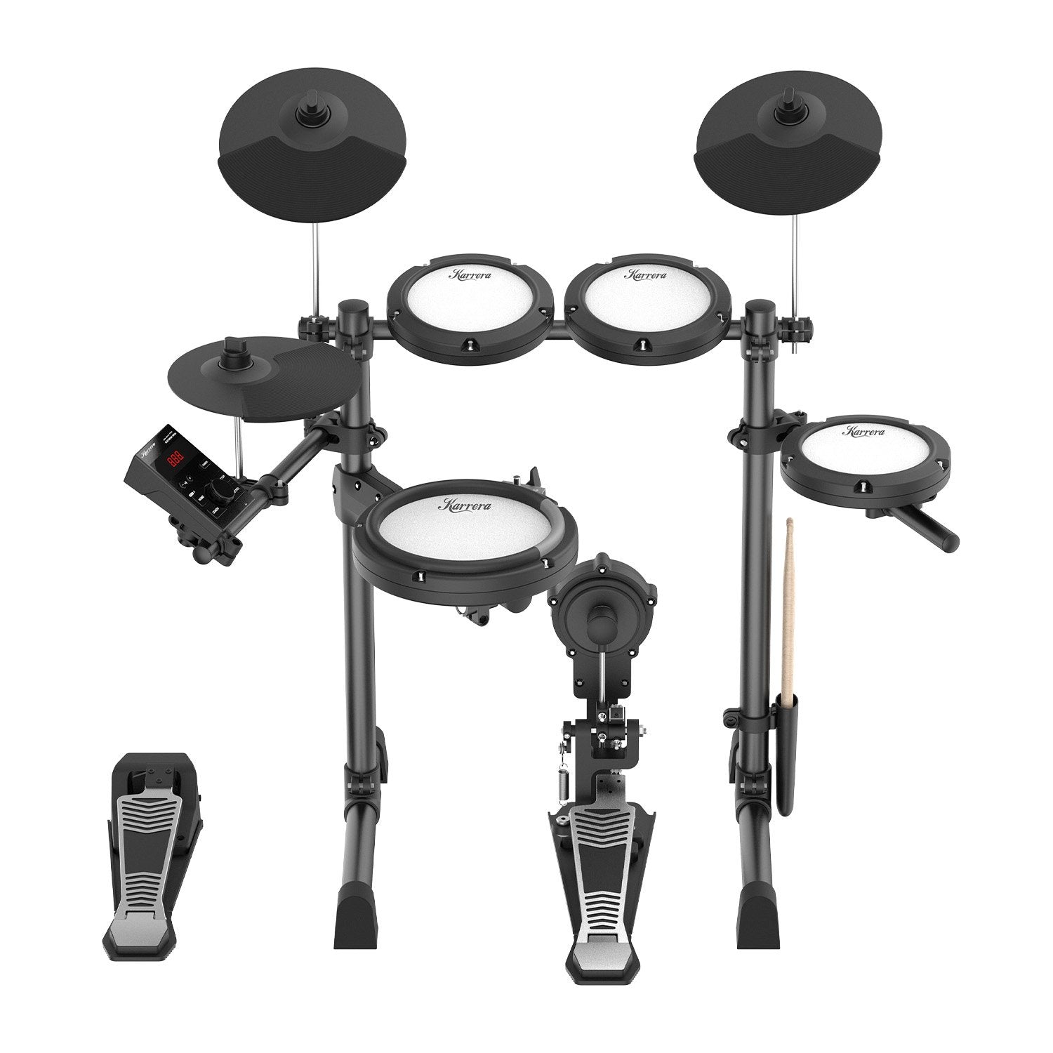 Karrera 18S Electronic Drum Kit Mesh Pads 8in Snare Bluetooth Sounds USB/MIDI Output Kick Pedals Drum Coach & Metronome 3