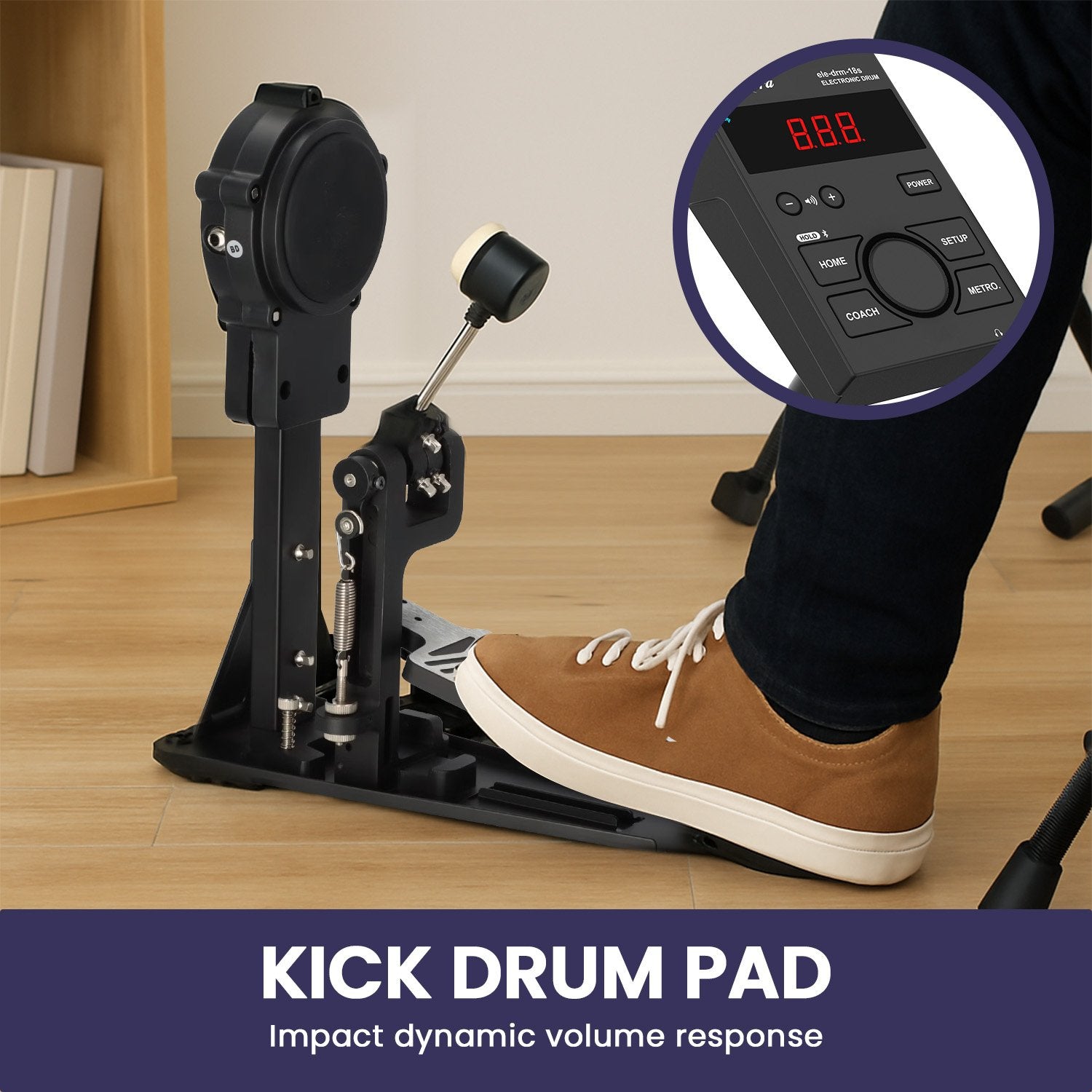 Karrera 18S Electronic Drum Kit Mesh Pads 8in Snare Bluetooth Sounds USB/MIDI Output Kick Pedals Drum Coach & Metronome 8