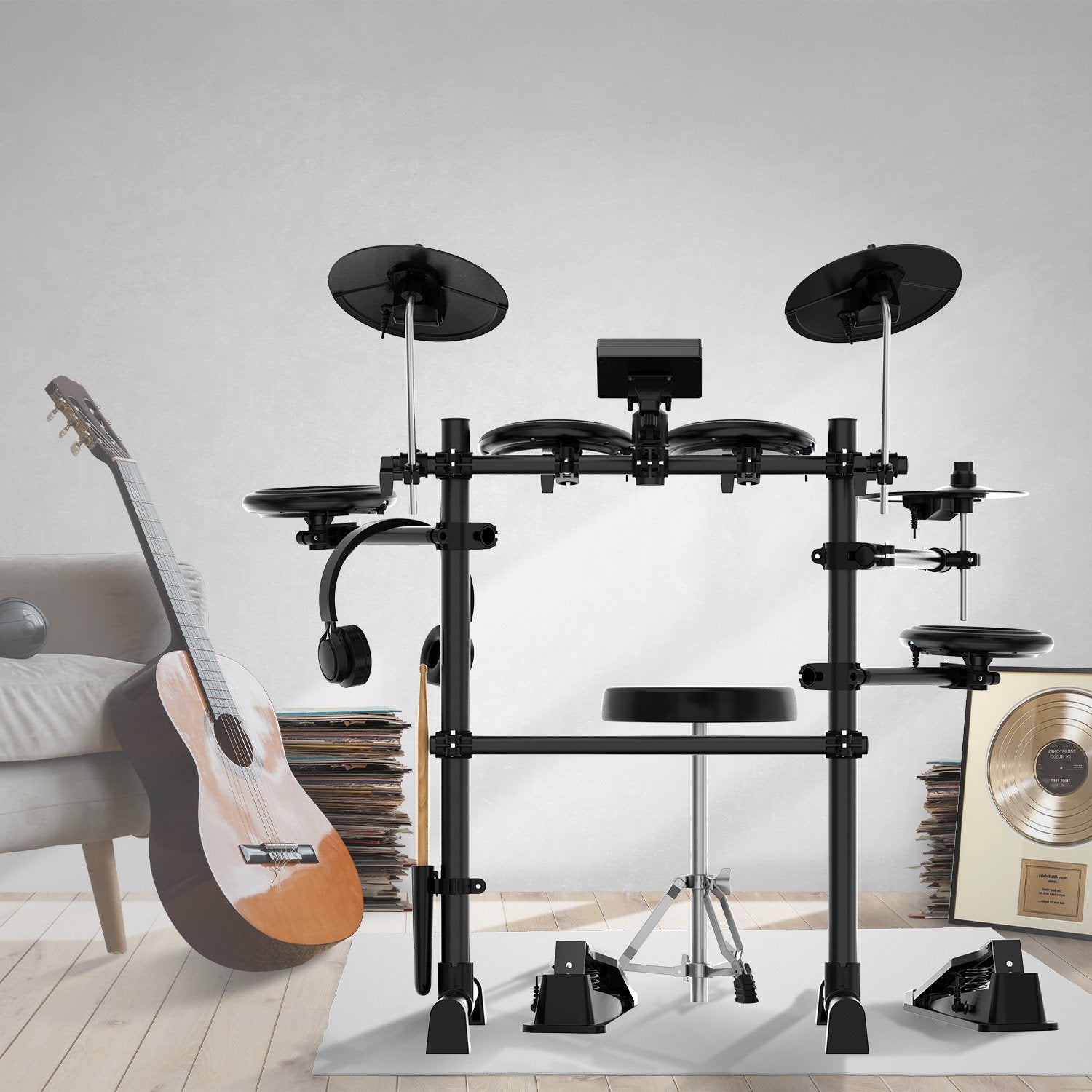 Karrera TDX-16 Electronic Drum Kit with LCD, Toms, Snares Quiet Mesh Pads & Pedals, Adjustable Stool, Headphones 7