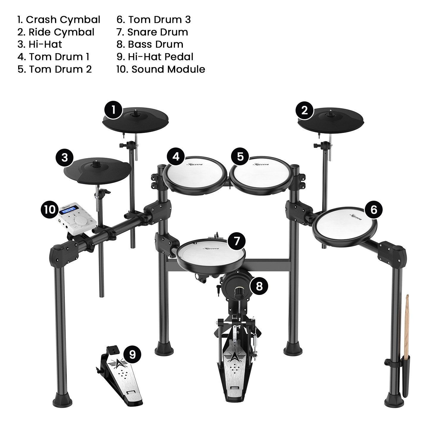 Karrera X23 Electronic Drum Kit with Sound Module, 3 Toms, Snare Quiet Mesh Drum Heads, Cymbals & Pedal 5