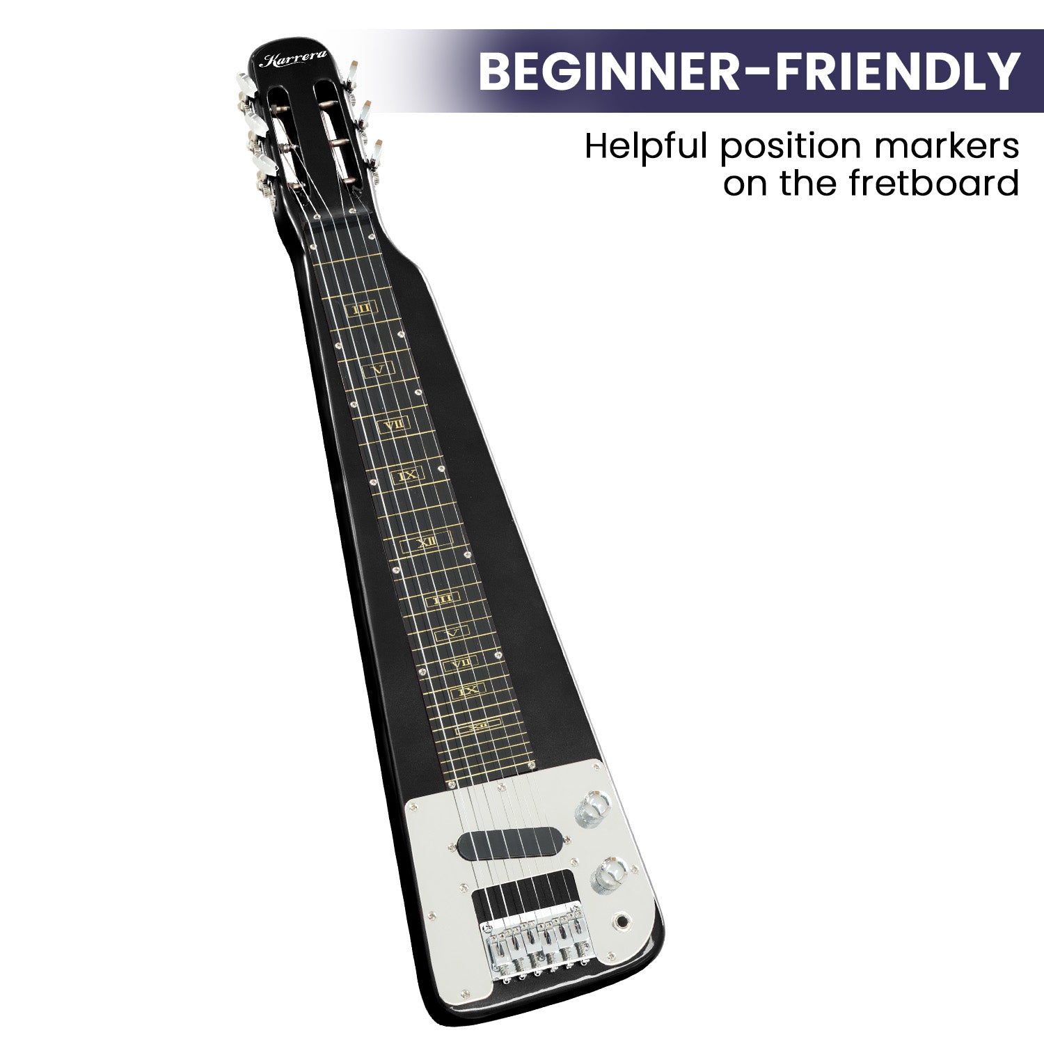 Karrera 29in 6-String Lap Steel Hawaiian Guitar - Black 6